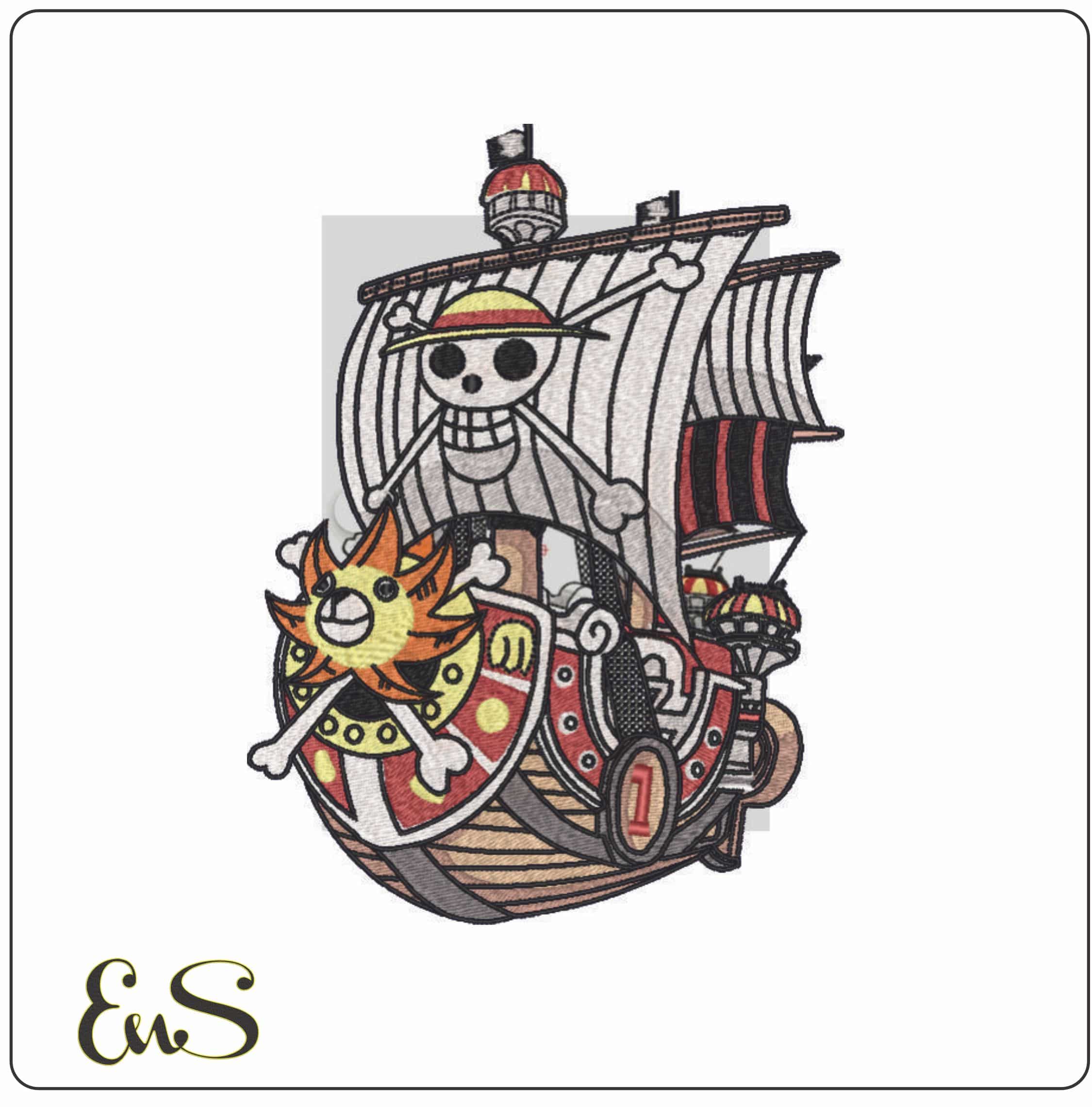 One Piece Pirate ship Anime - Elegant embroidery design file - instant download