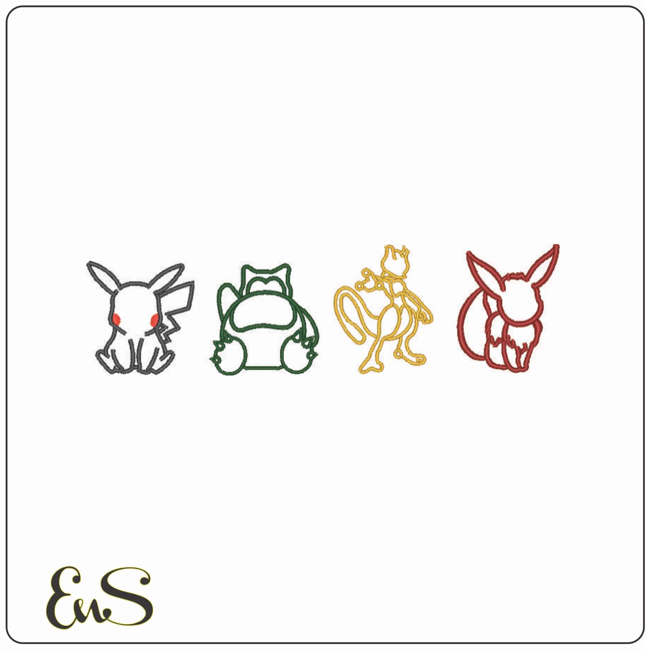 Pokemon Outline Anime - Elegant embroidery design file - instant download