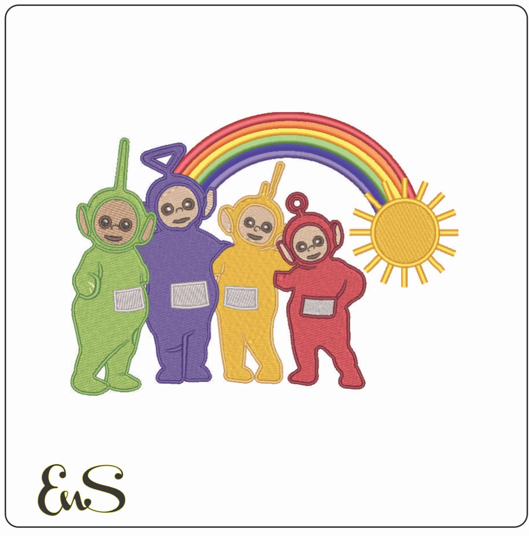 Telly Tubbies with Rainbow- Elegant embroidery design file - instant download