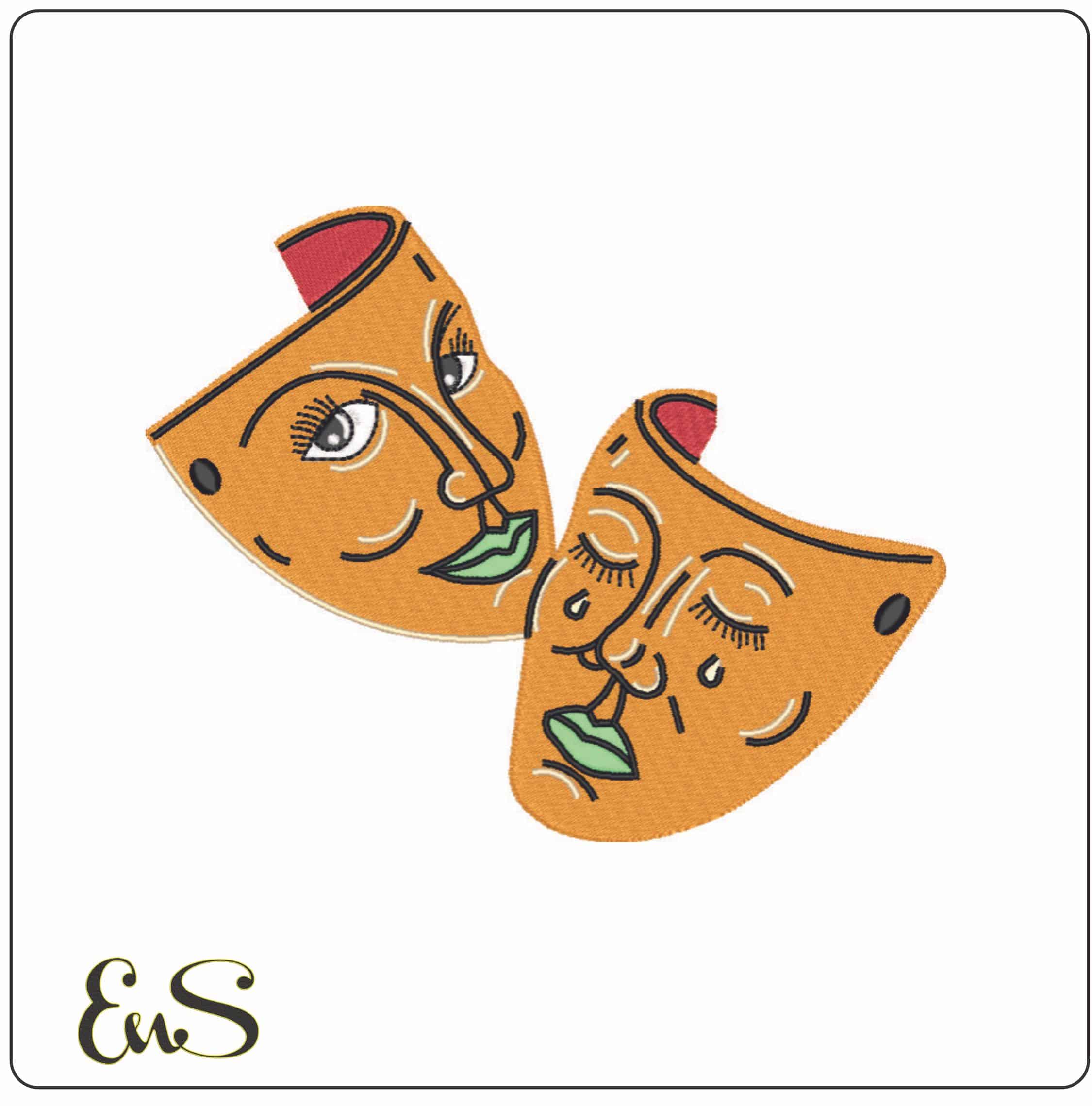 Theatrical Masks- Elegant embroidery design file - instant download