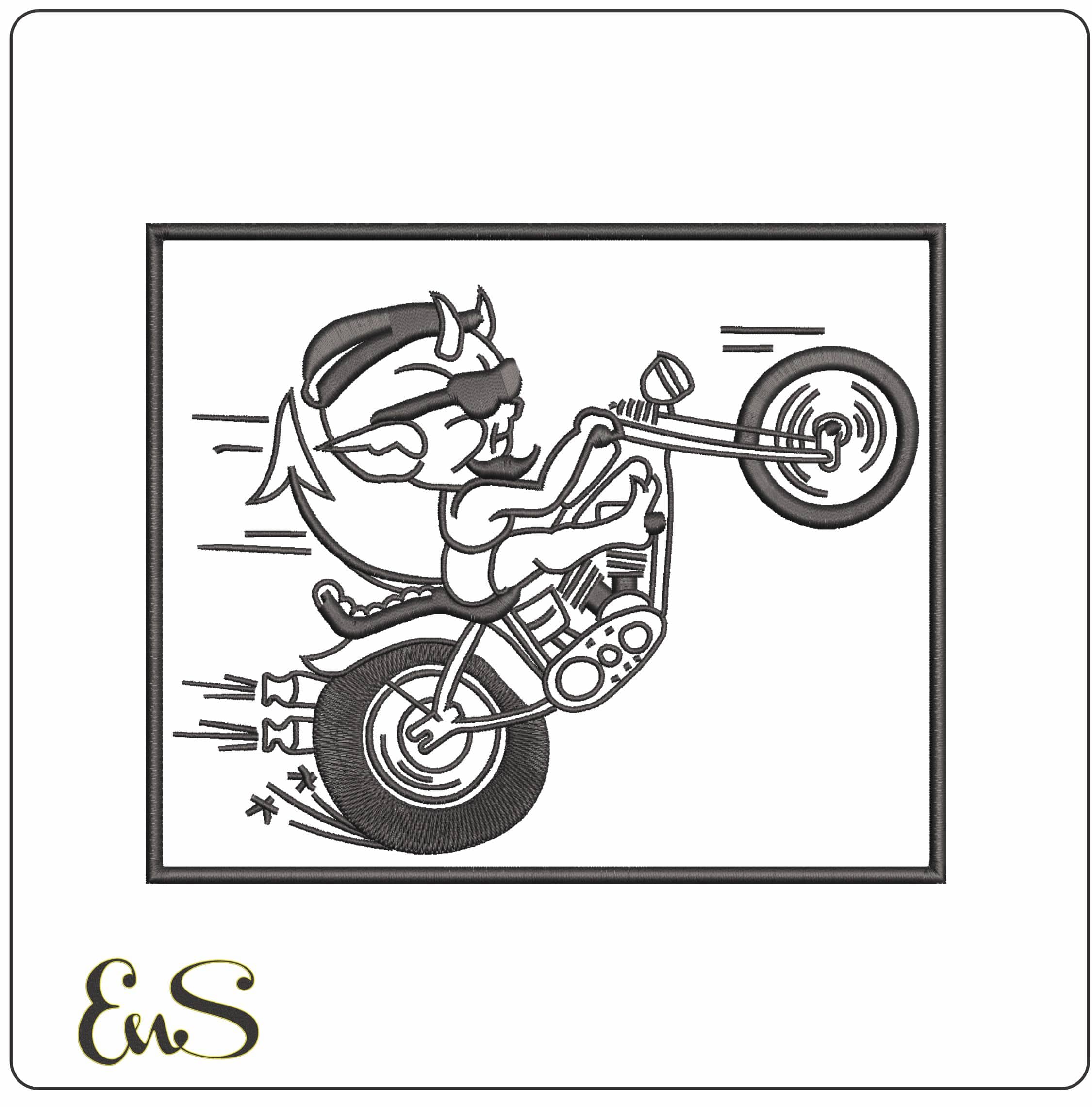 Devil Wheele Motorbike in Frame- Elegant embroidery design file - instant download