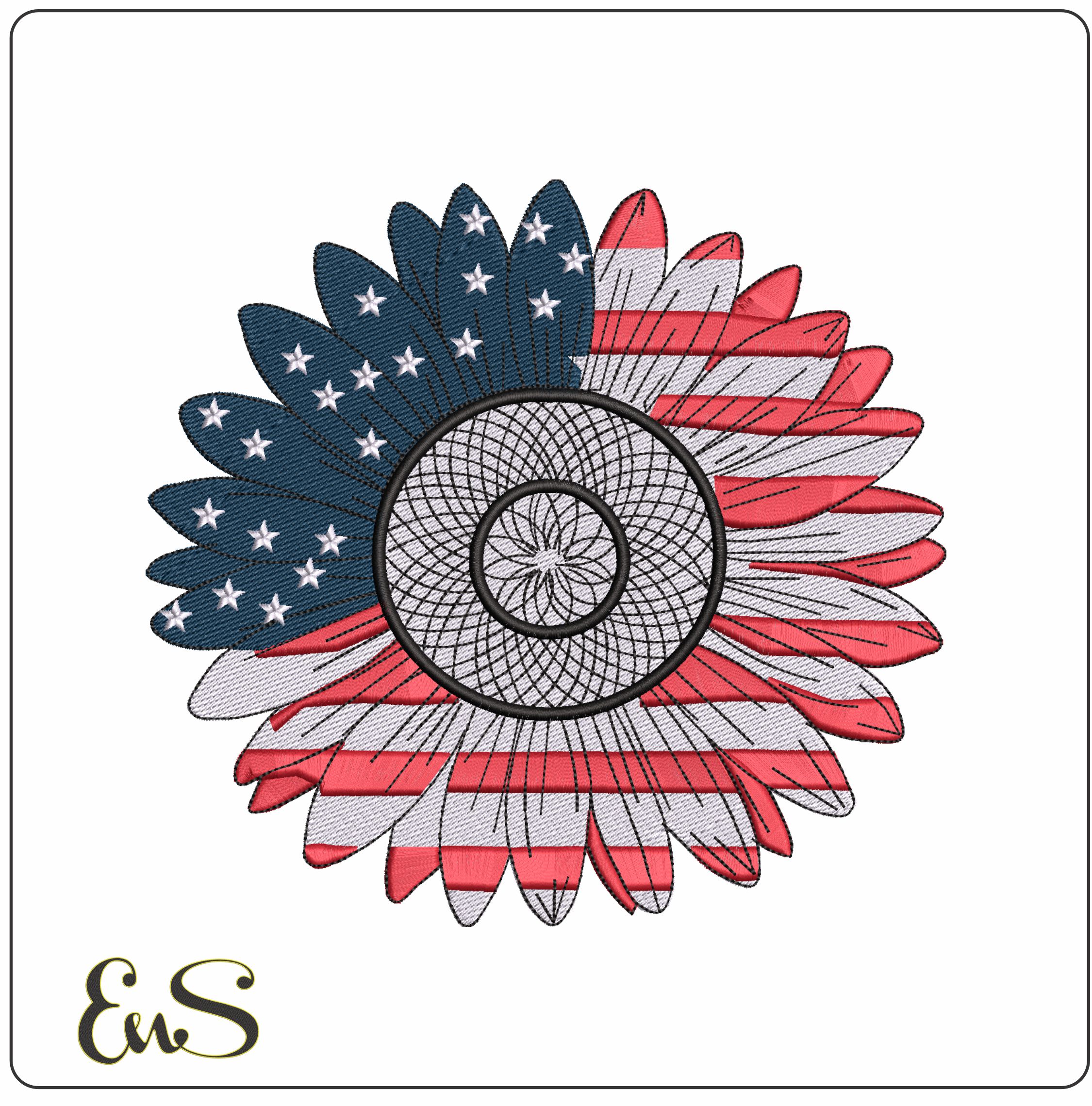 Flower USA Flag inside - Elegant embroidery design file - instant download