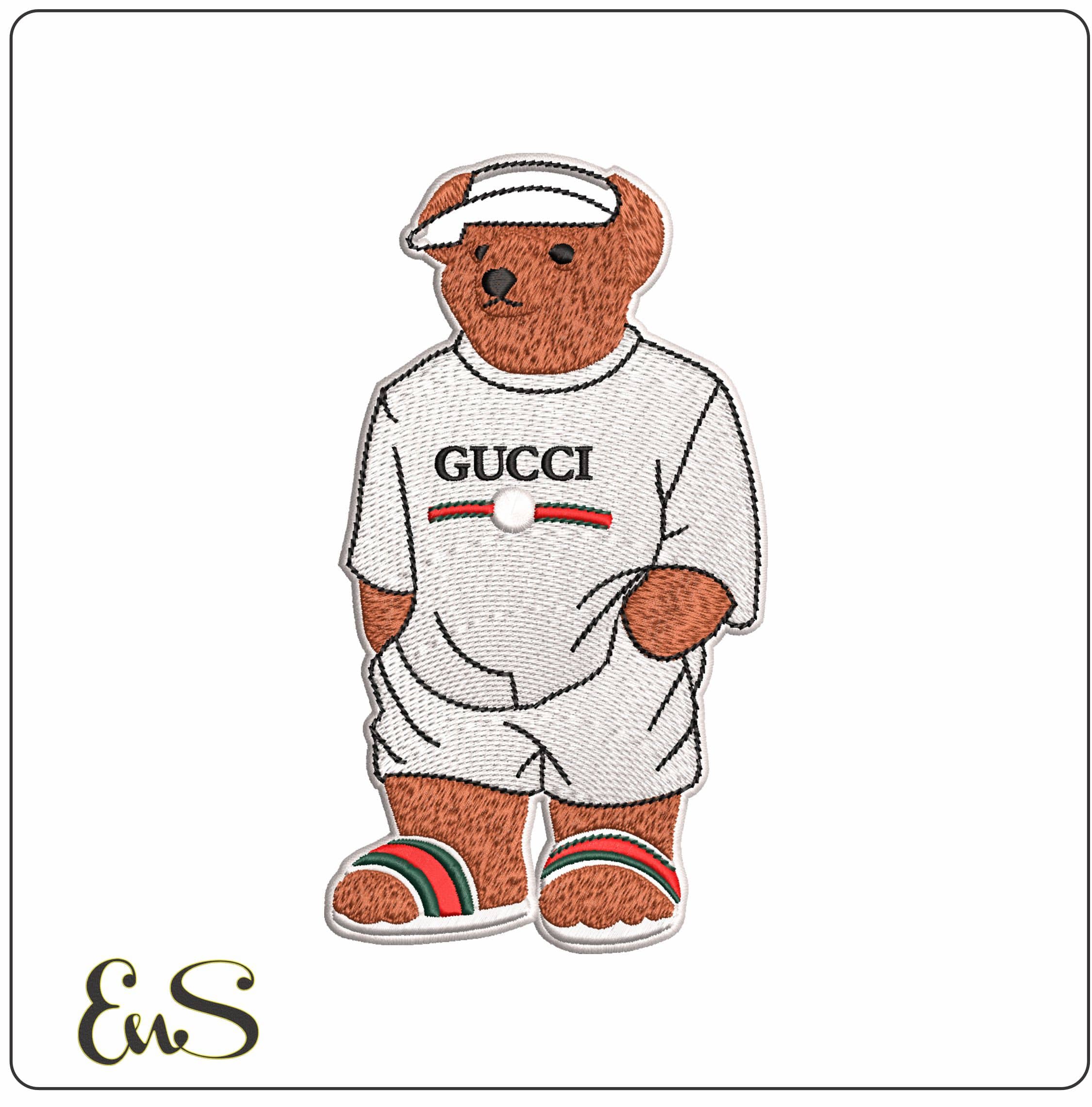 Gucci Bear in Tennis Gear - Elegant embroidery design file - instant download