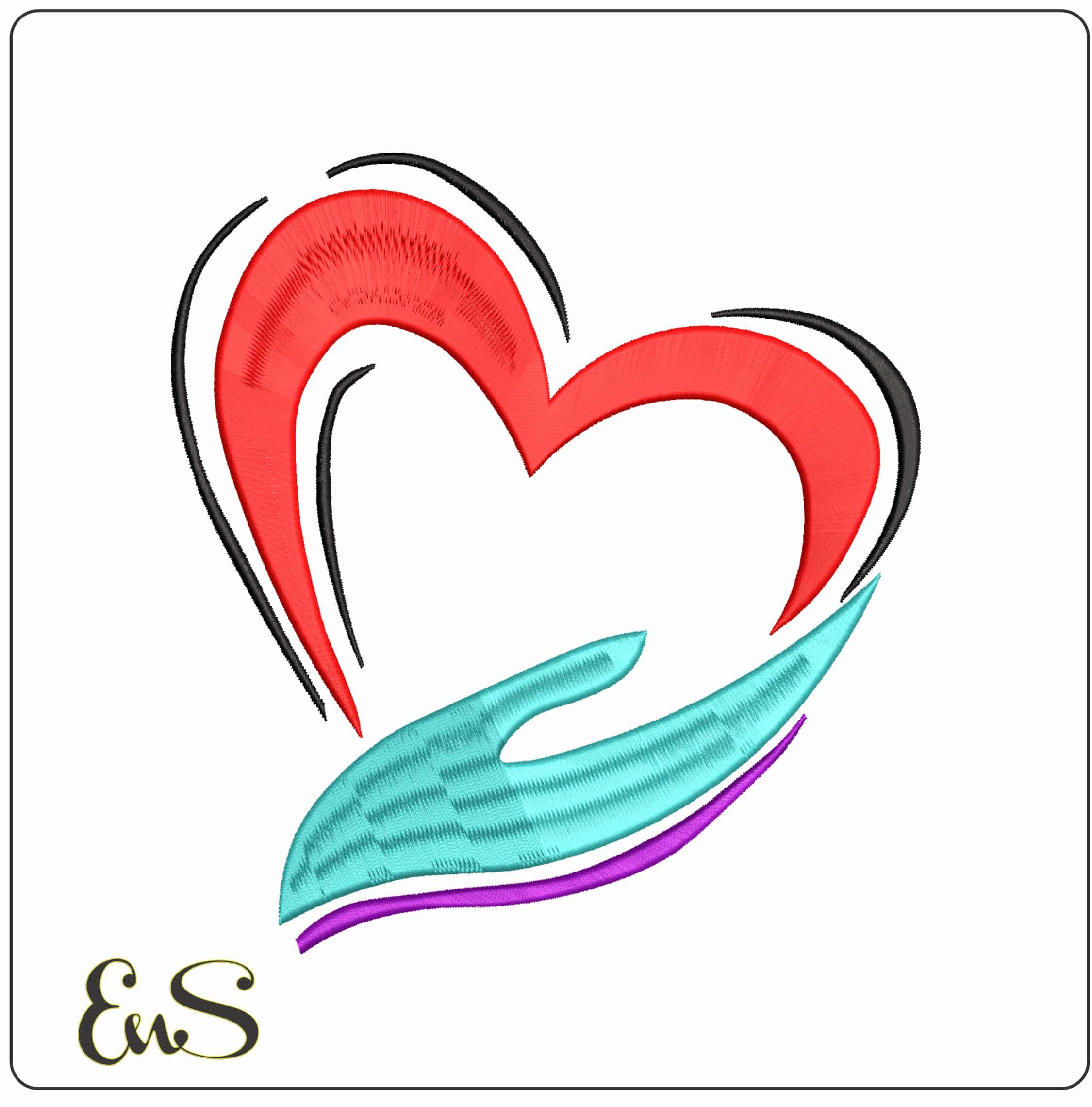 Hand for Heart Stylised - Elegant embroidery design file - instant download