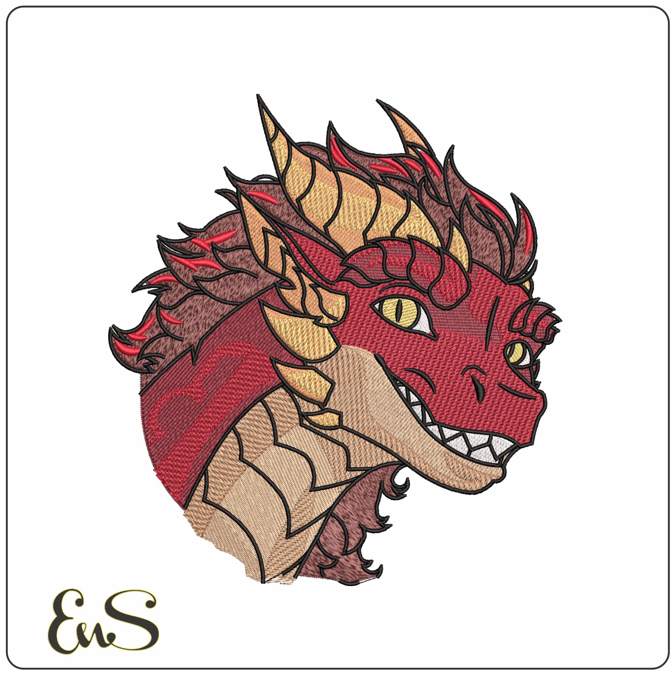 Happy Dragon Head- Elegant embroidery design file - instant download