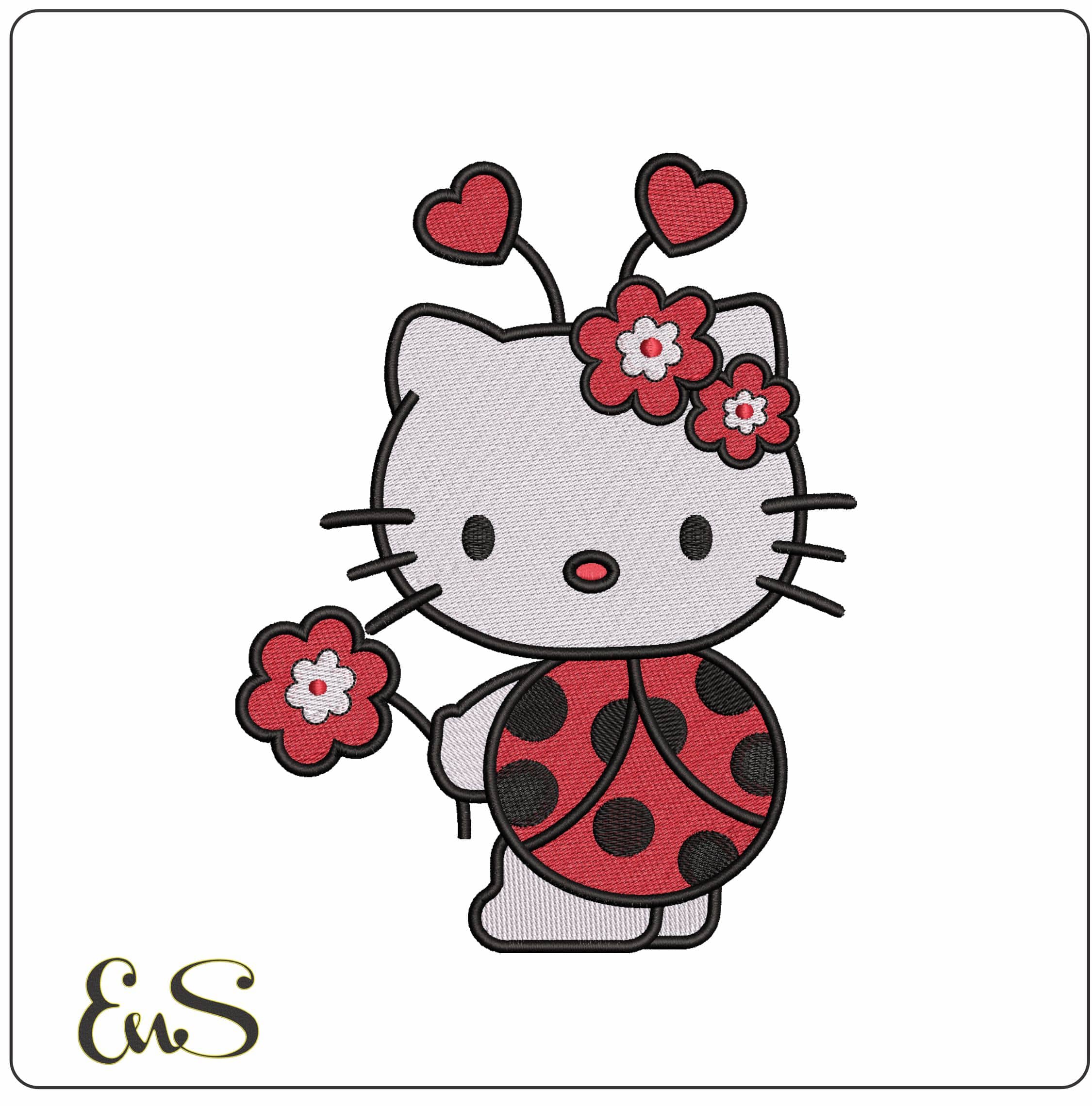 Hello Kitty lady Bug- Elegant embroidery design file - instant download