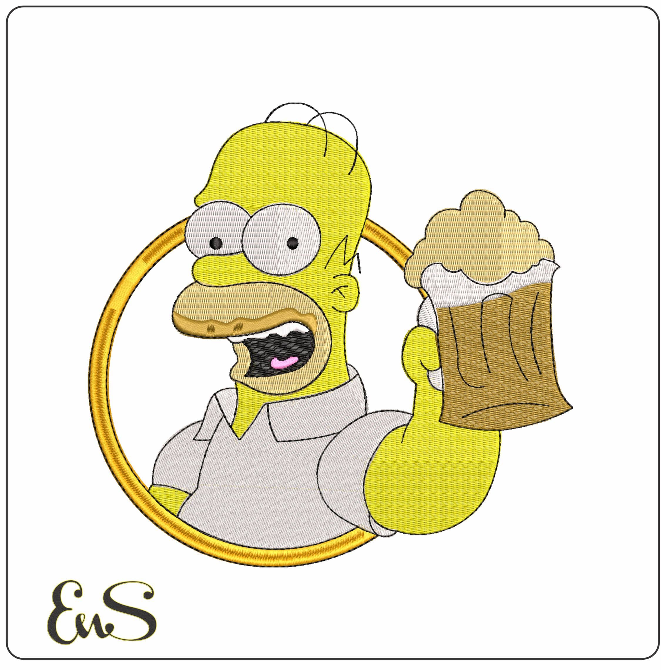 Homer Simpson with a beer The Simpsons- Elegant embroidery design file - instant download
