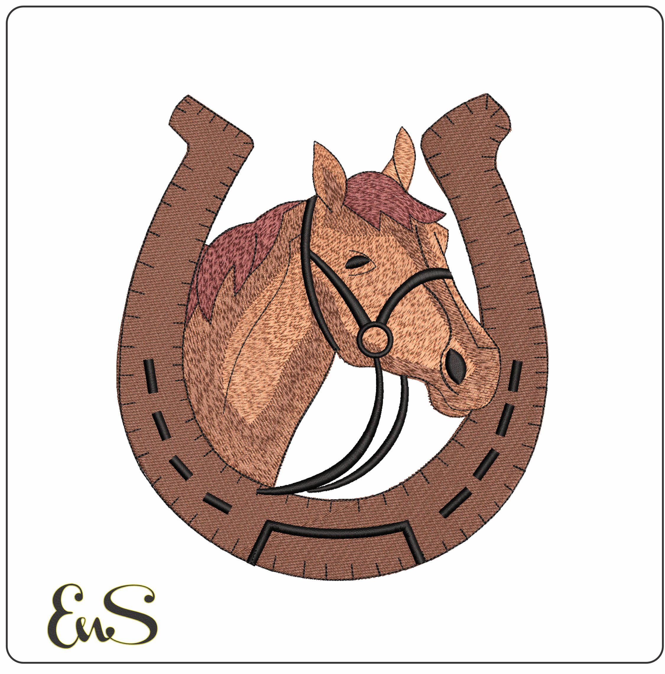 Horses Head and Horse shoe- Elegant embroidery design file - instant download