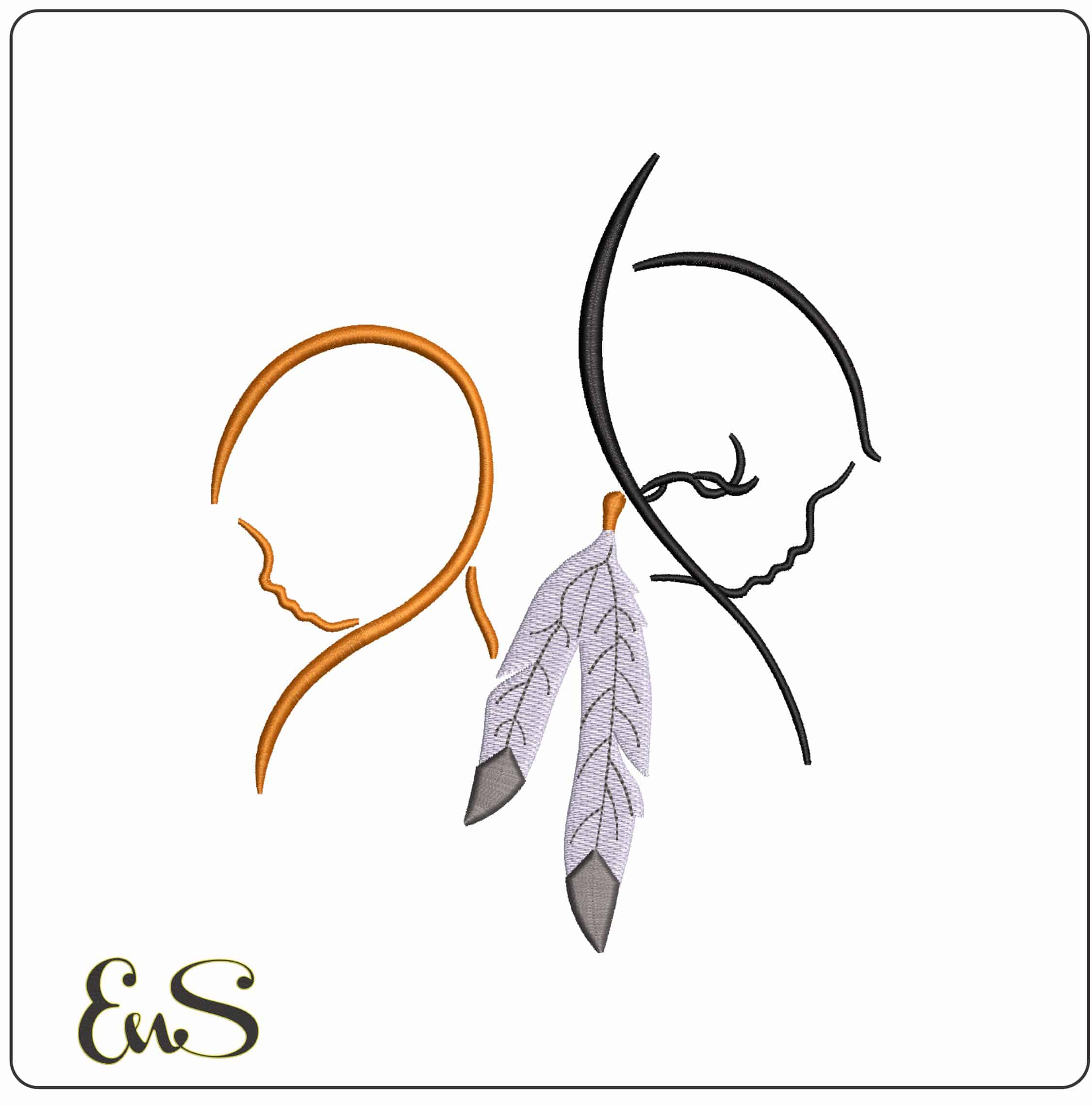 Little boy with Indian- Elegant embroidery design file - instant download