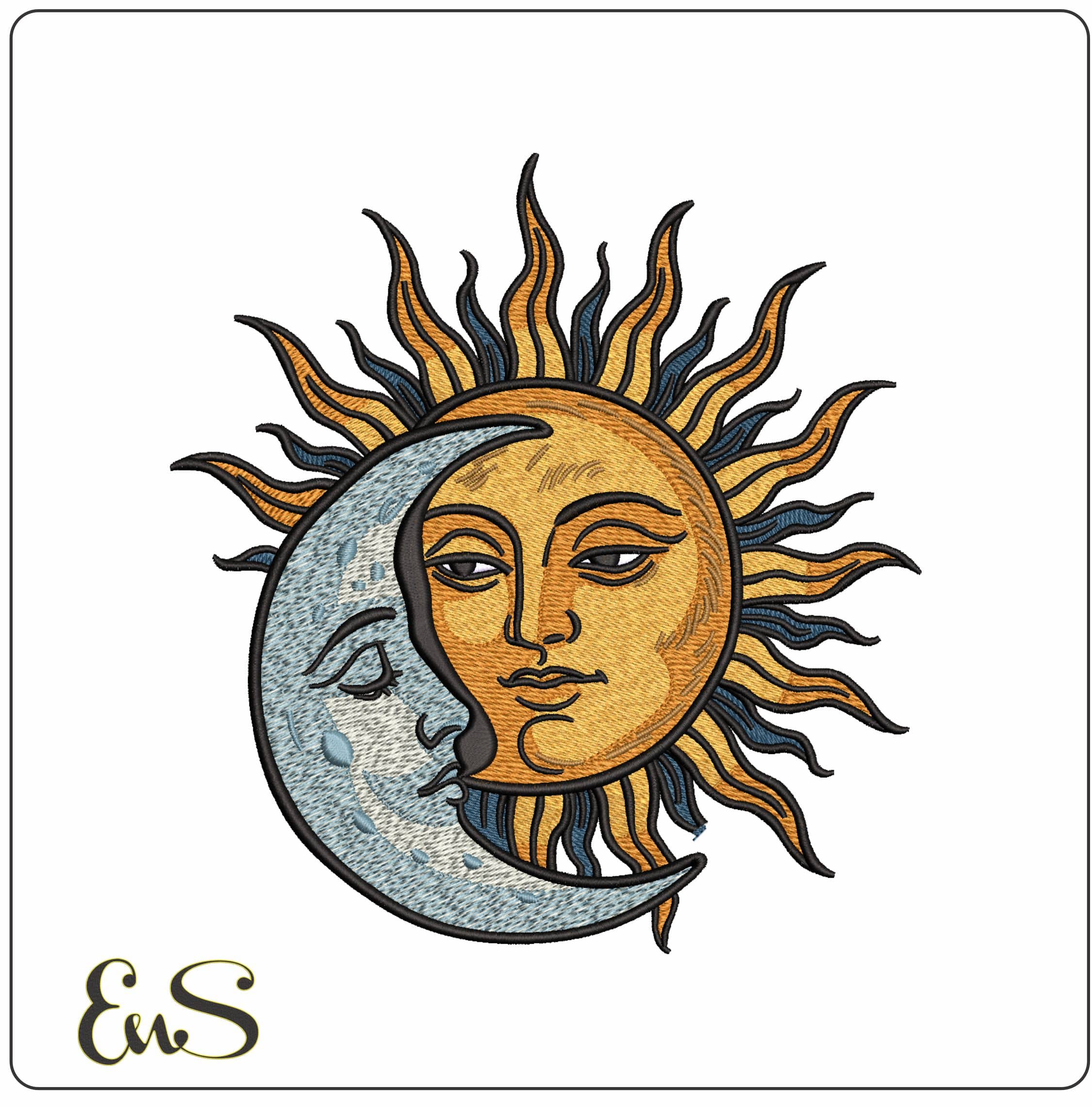 Moon and Sun - Elegant embroidery design file - instant download
