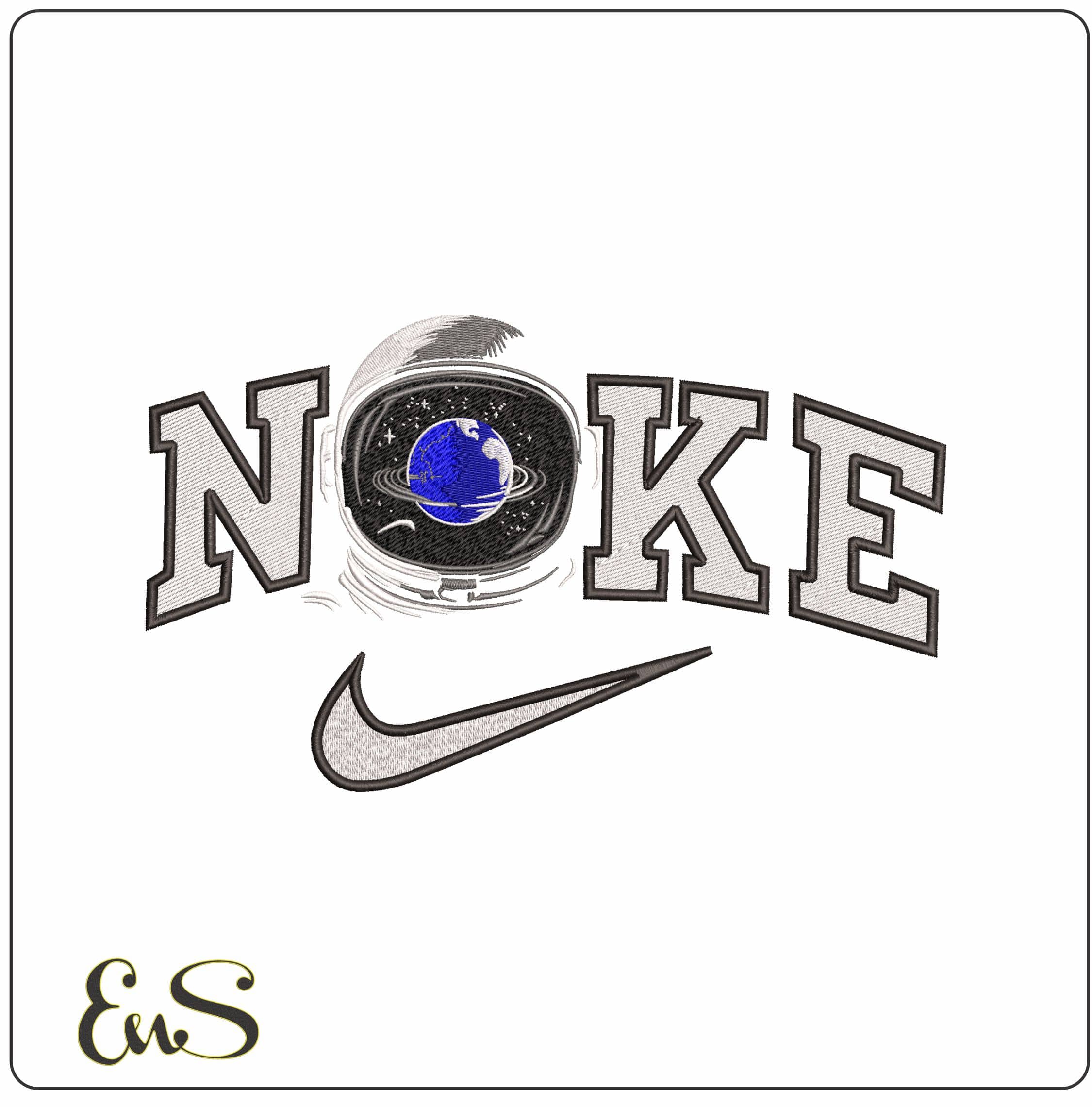 Nike Astronaut Helmet with World in Space - Elegant embroidery design file - instant download