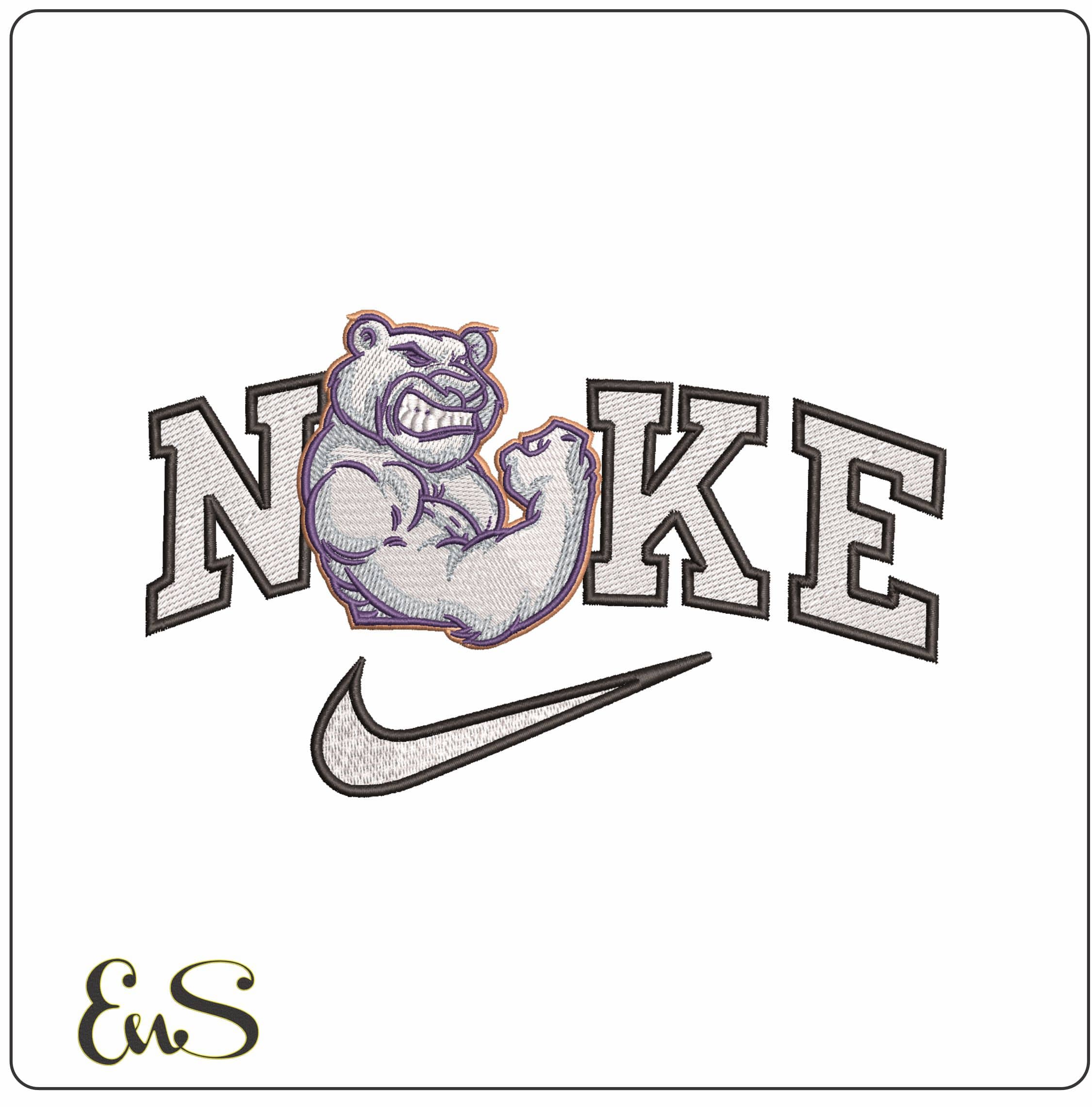 Nike Bear Flexing Mascot - Elegant embroidery design file - instant download