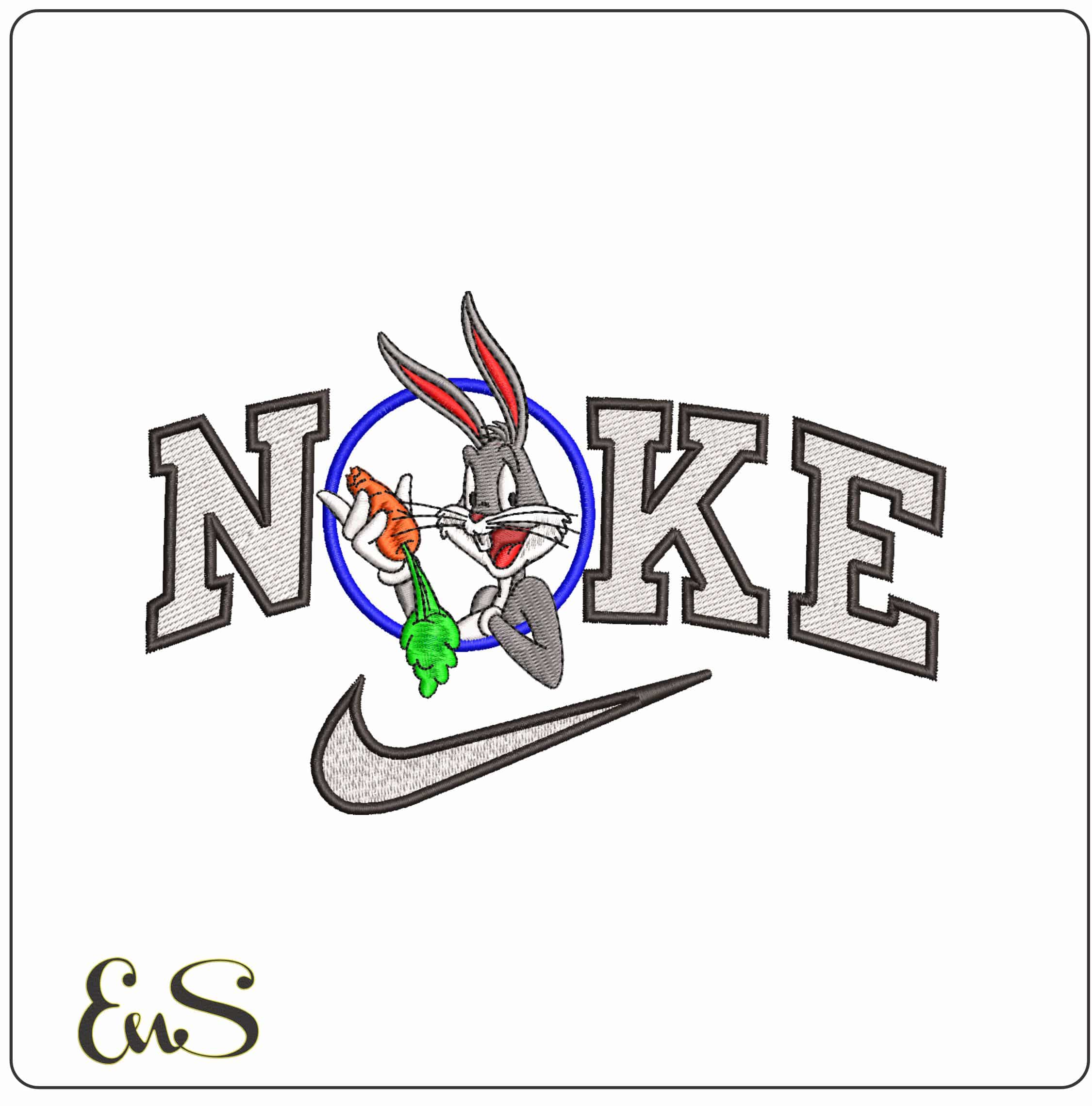 Nike Buggs Bunny Eating Carrot through Loop - Elegant embroidery design file - instant download