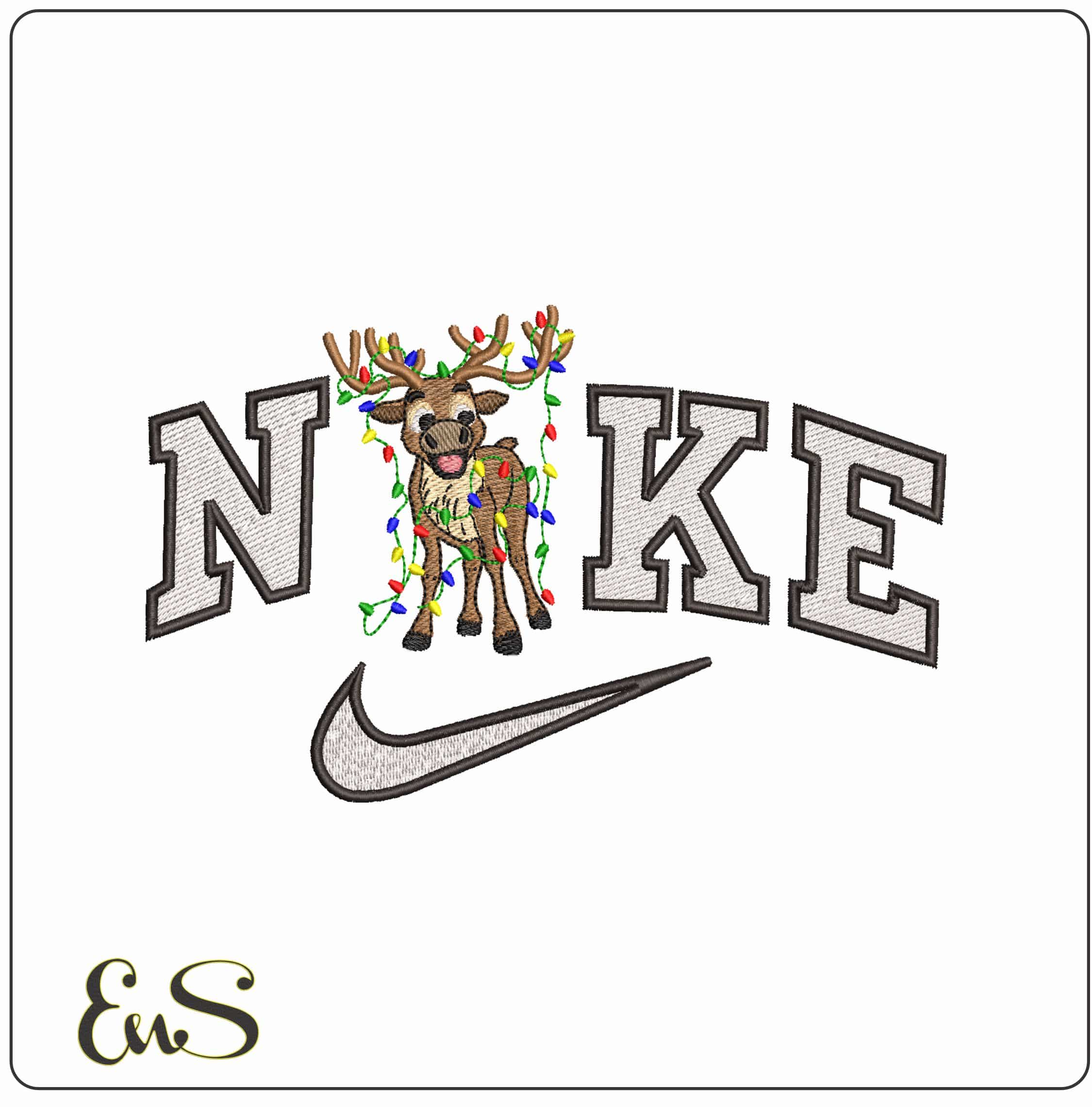 Nike Christmas Reindeer with Xmas Lights - Elegant embroidery design file - instant download