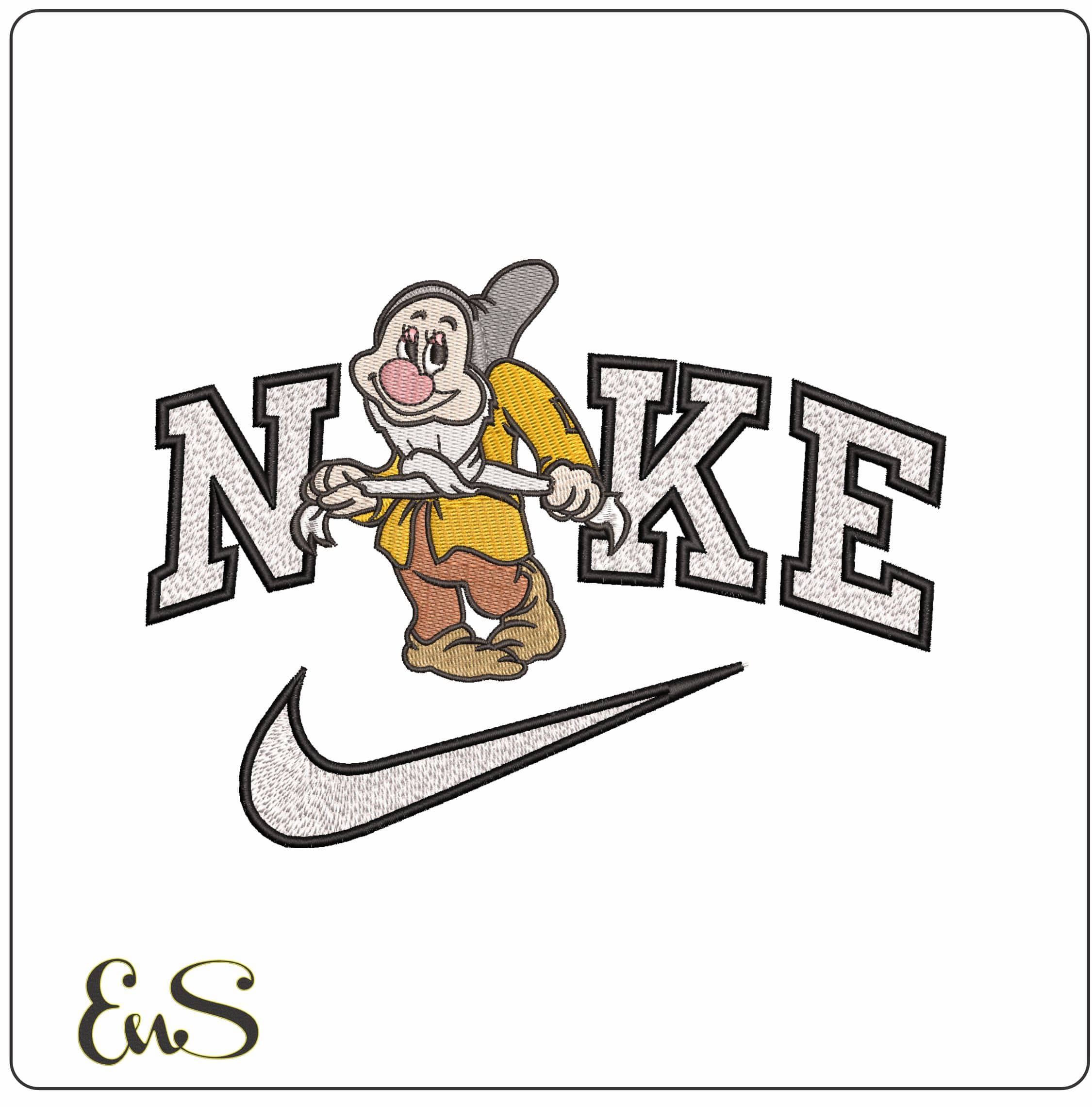 Nike Dwarf Bashful Snow White Disney - Elegant embroidery design file - instant download
