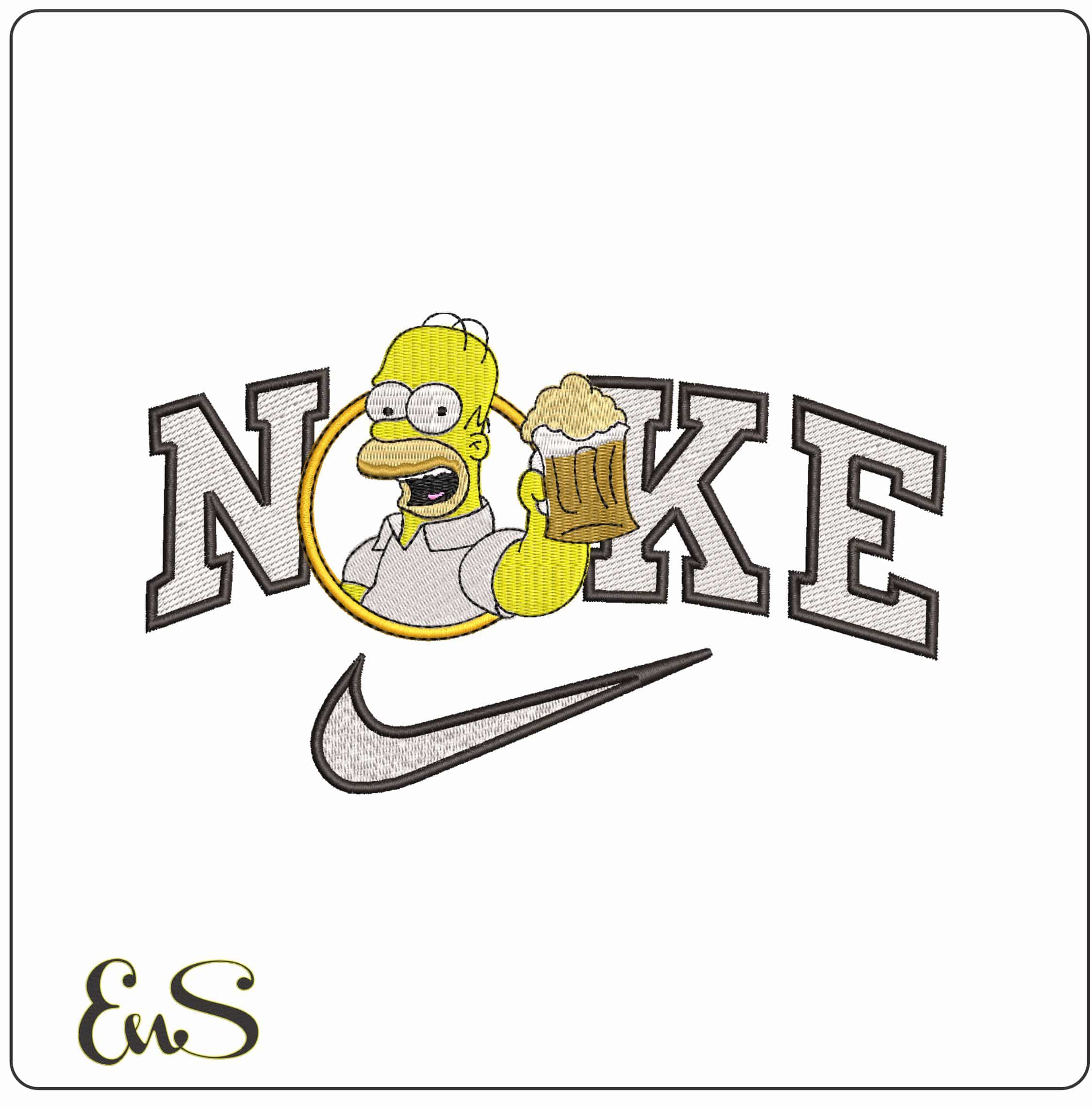 Nike Homer Simpson with a beer The Simpsons- Elegant embroidery design file - instant download