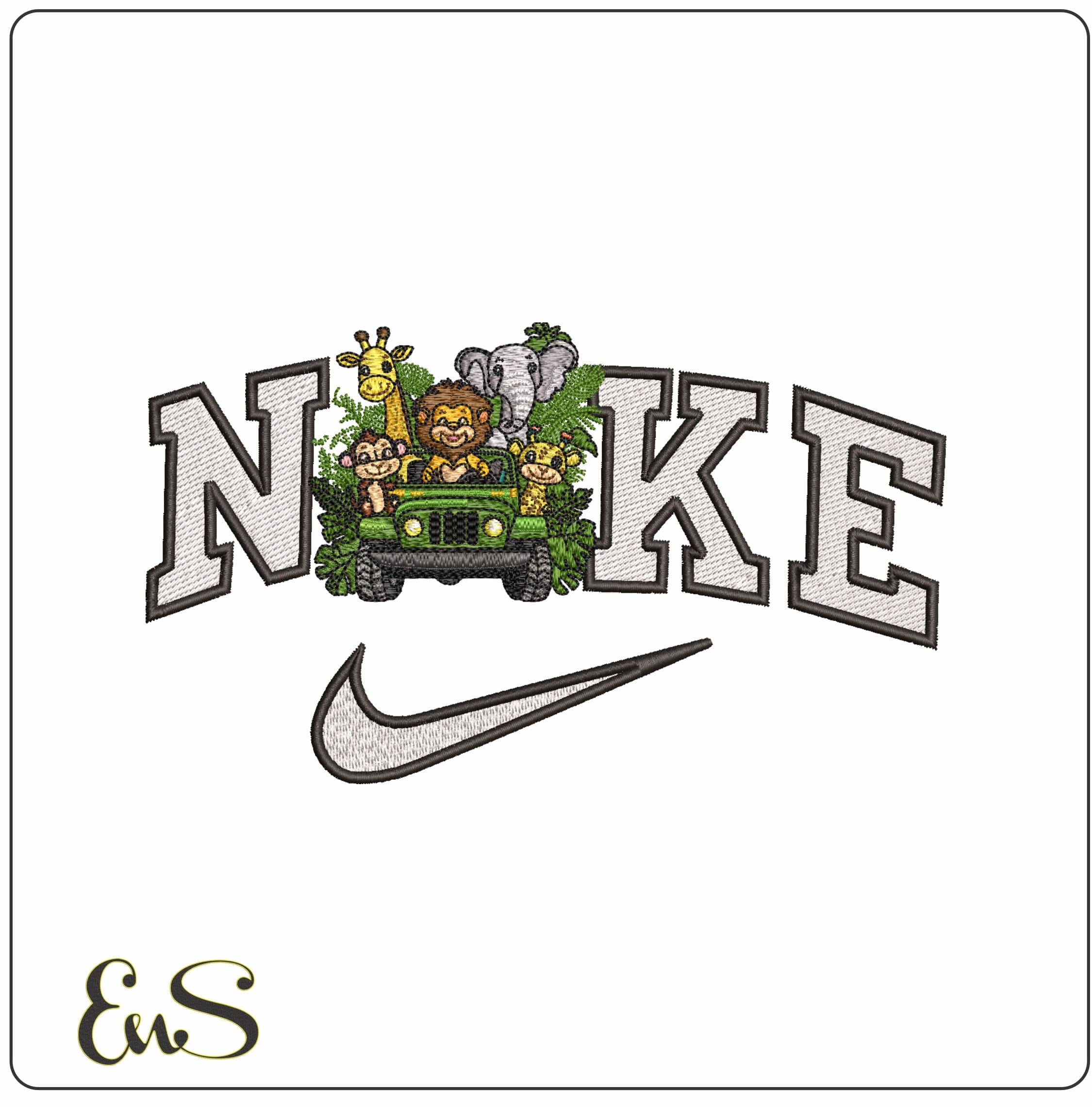 Nike Jungle Animals on Safari- Elegant embroidery design file - instant download
