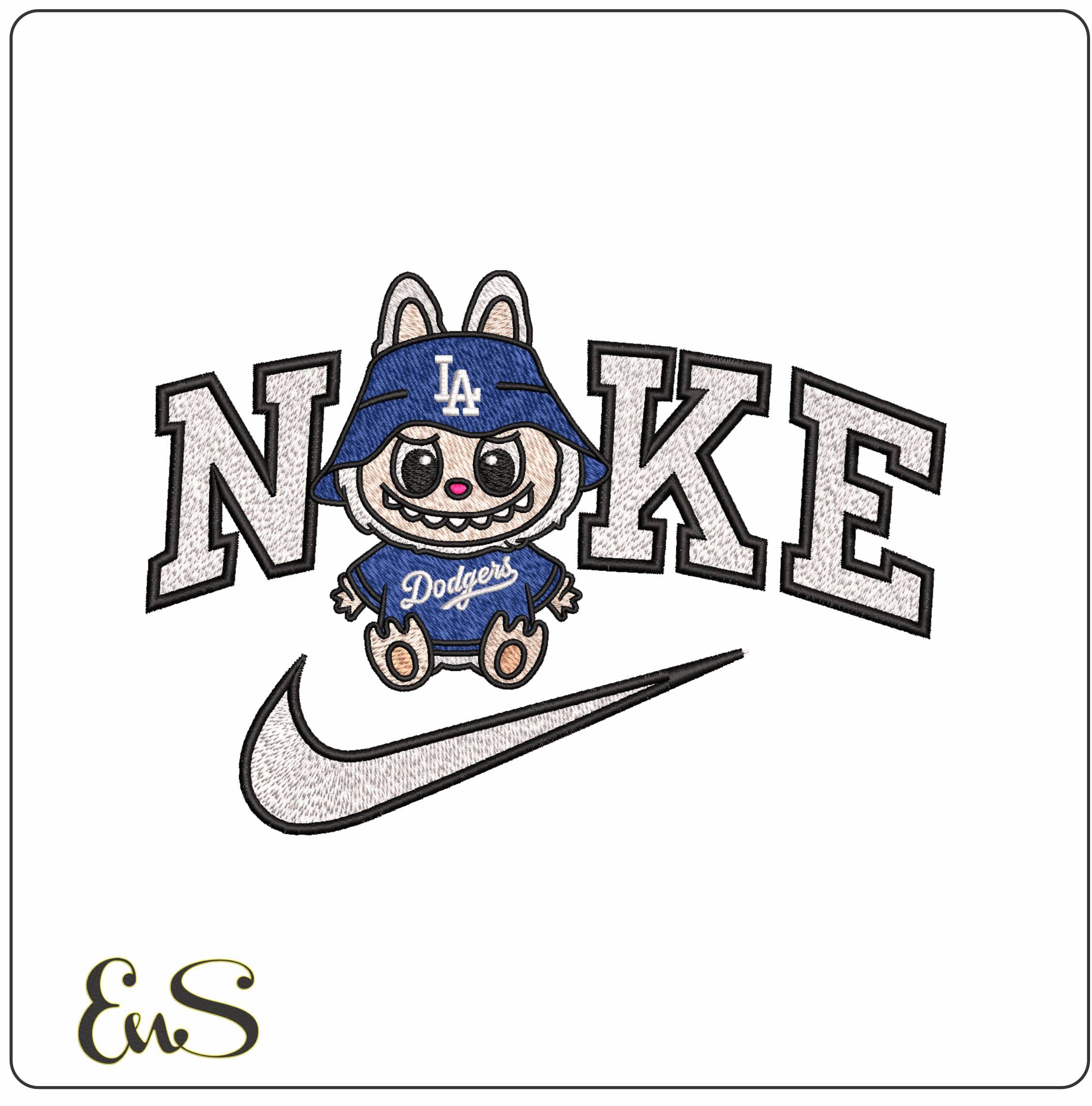 Nike Labubu Boy LA Dodgers- Elegant embroidery design file - instant download