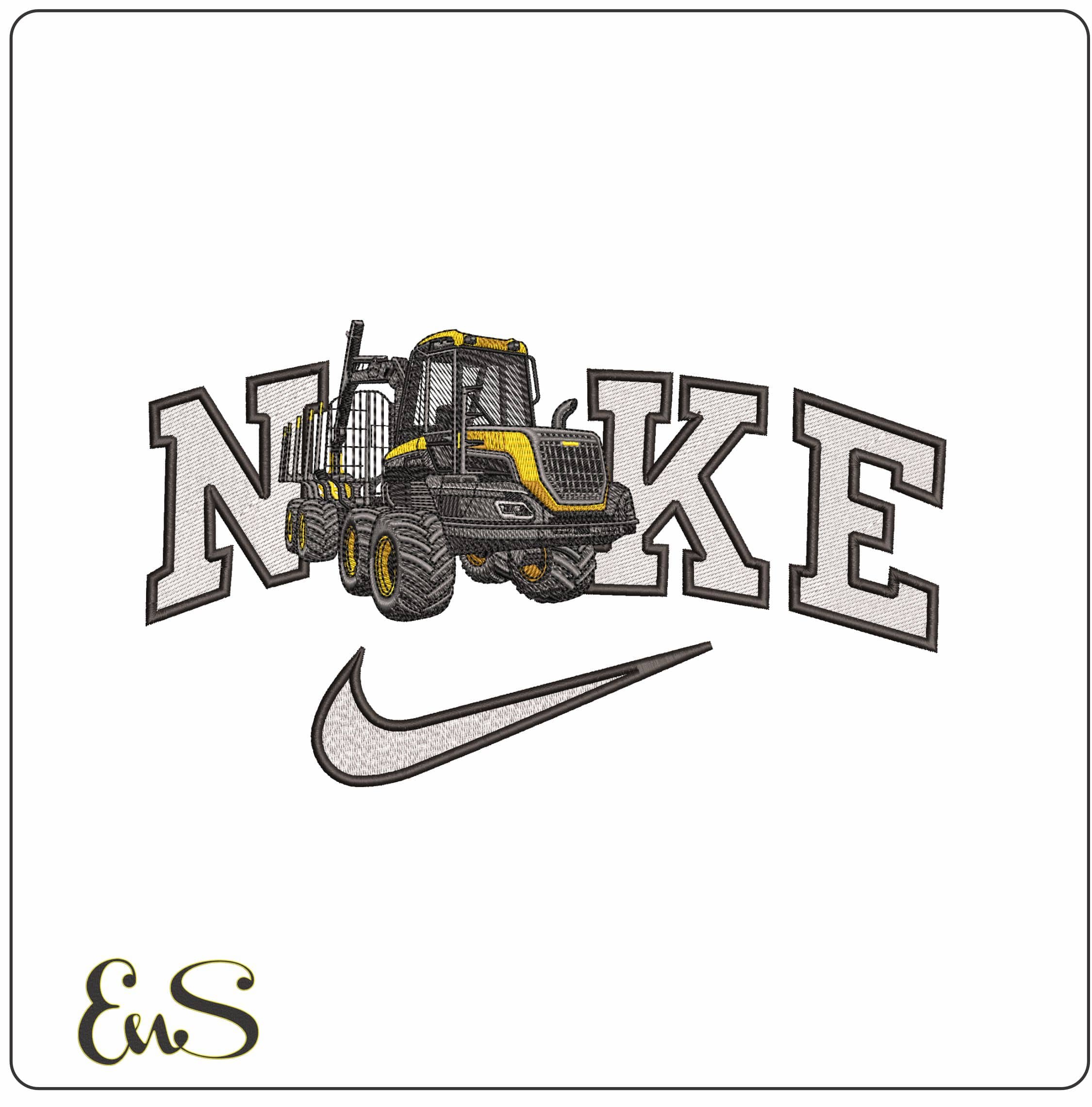 Nike Log Hauler Tractor- Elegant embroidery design file - instant download