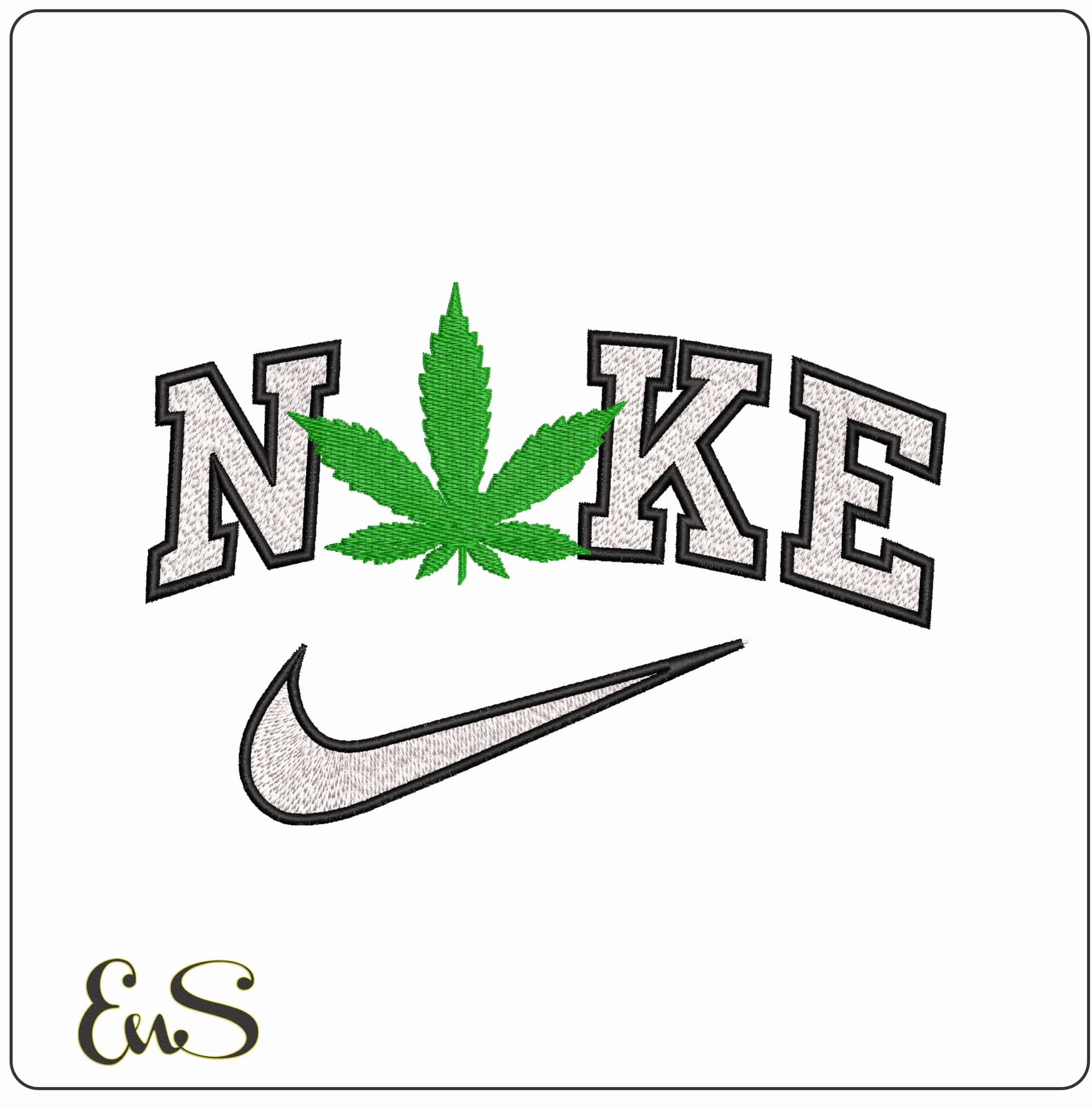 Nike Marjuana Leaf- Elegant embroidery design file - instant download