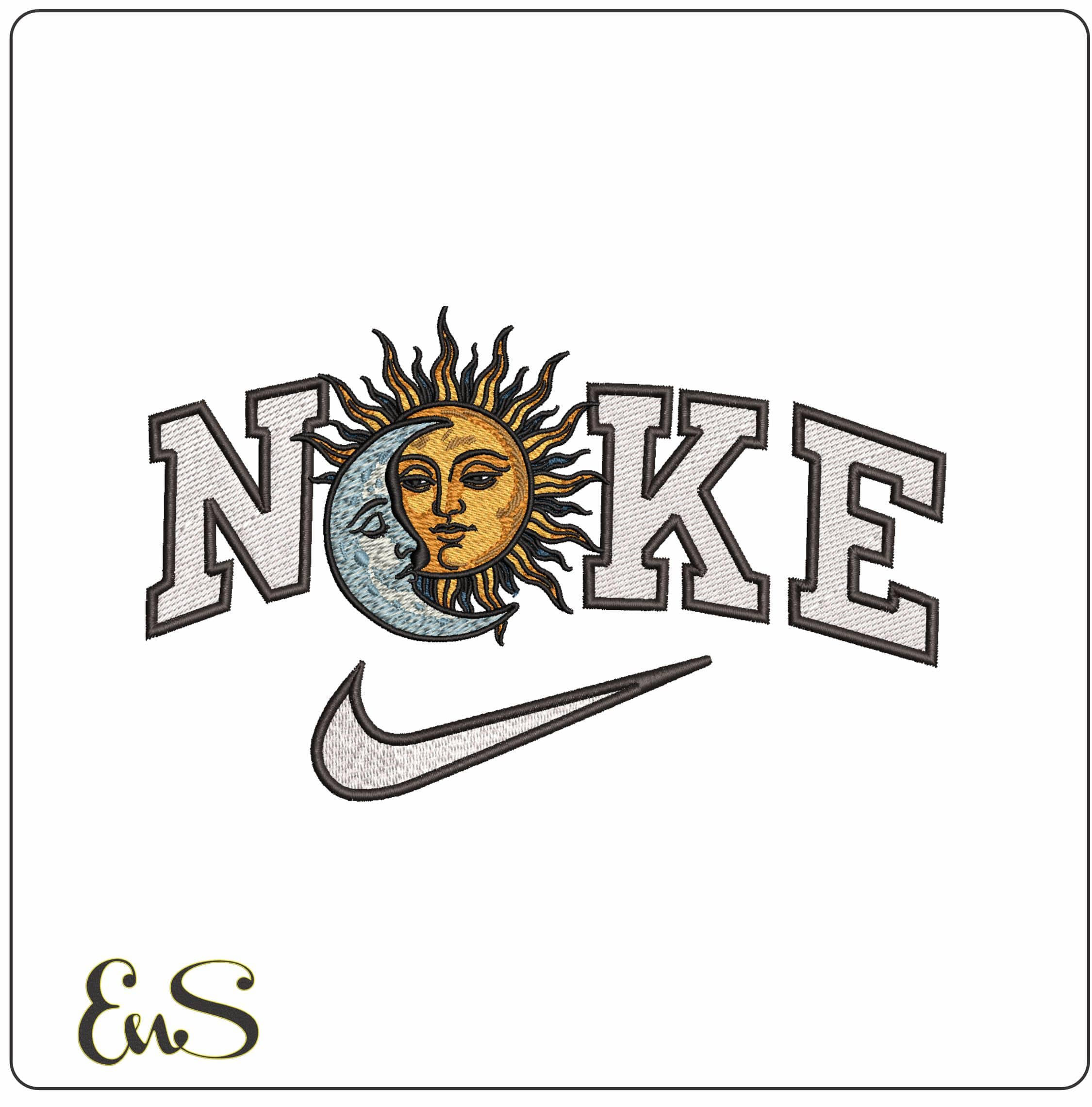 Nike Moon and Sun- Elegant embroidery design file - instant download