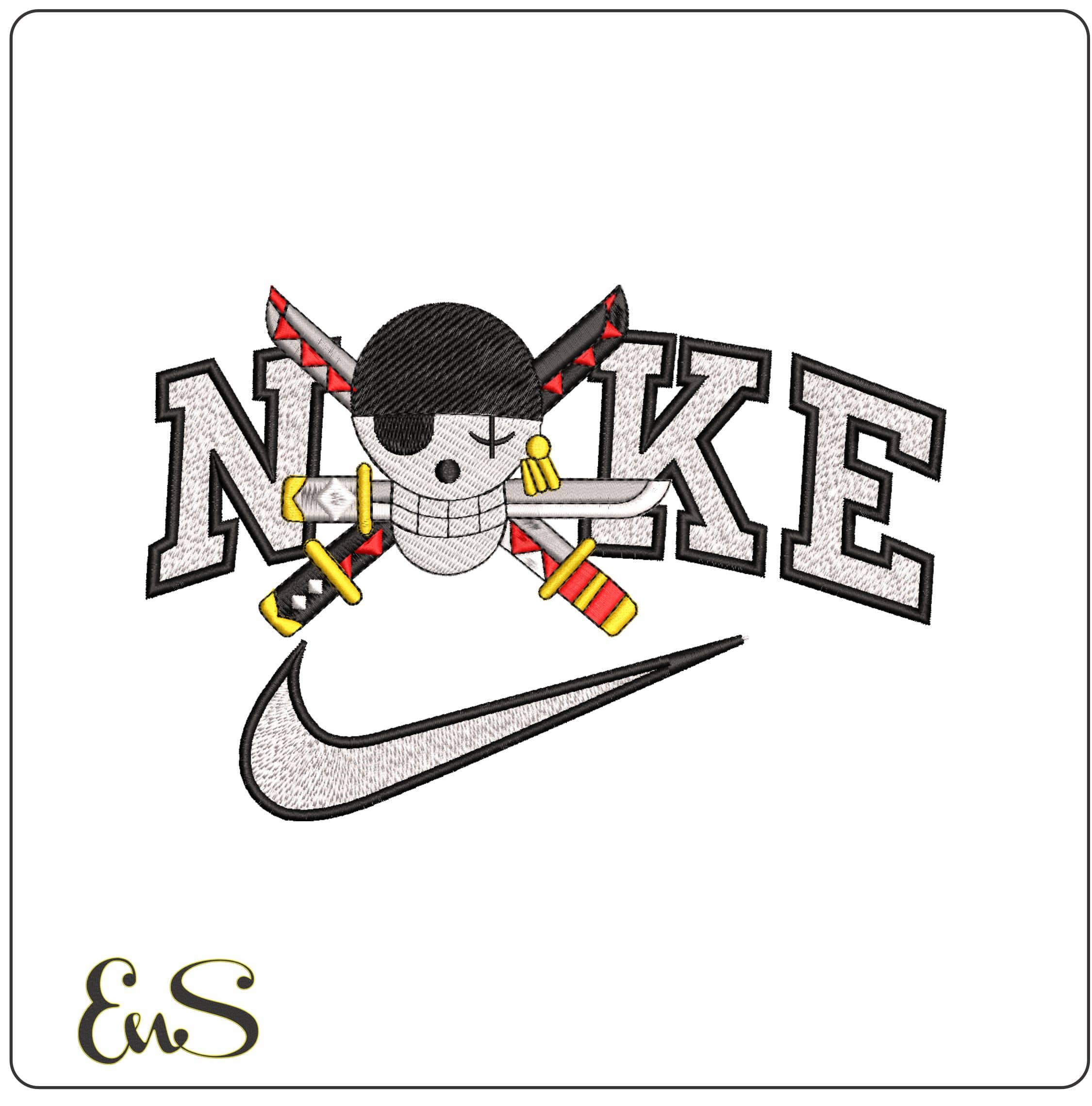 Nike One Piece Pirate- Elegant embroidery design file - instant download