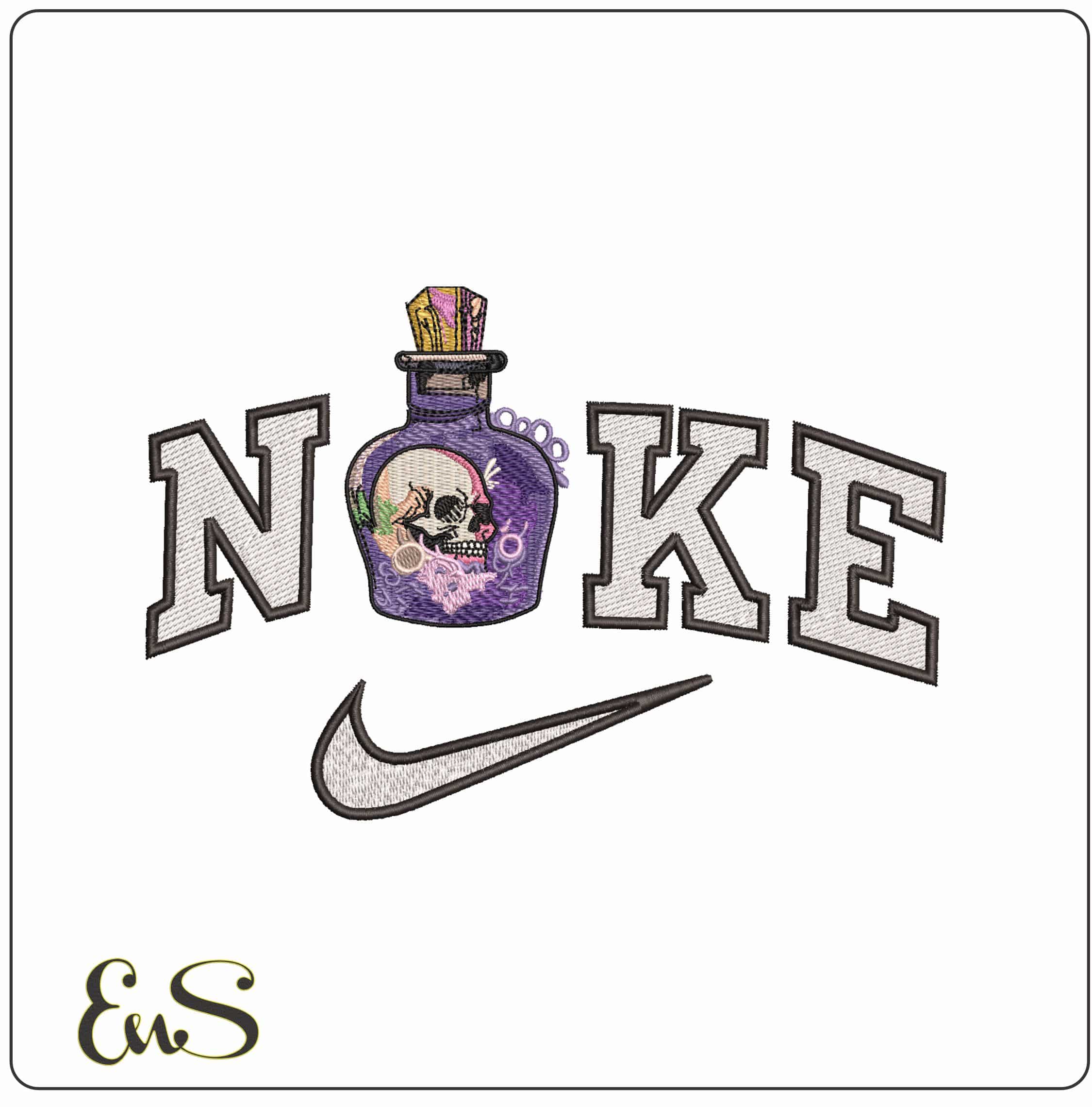 Nike Poison With Skull on Bottle- Elegant embroidery design file - instant download