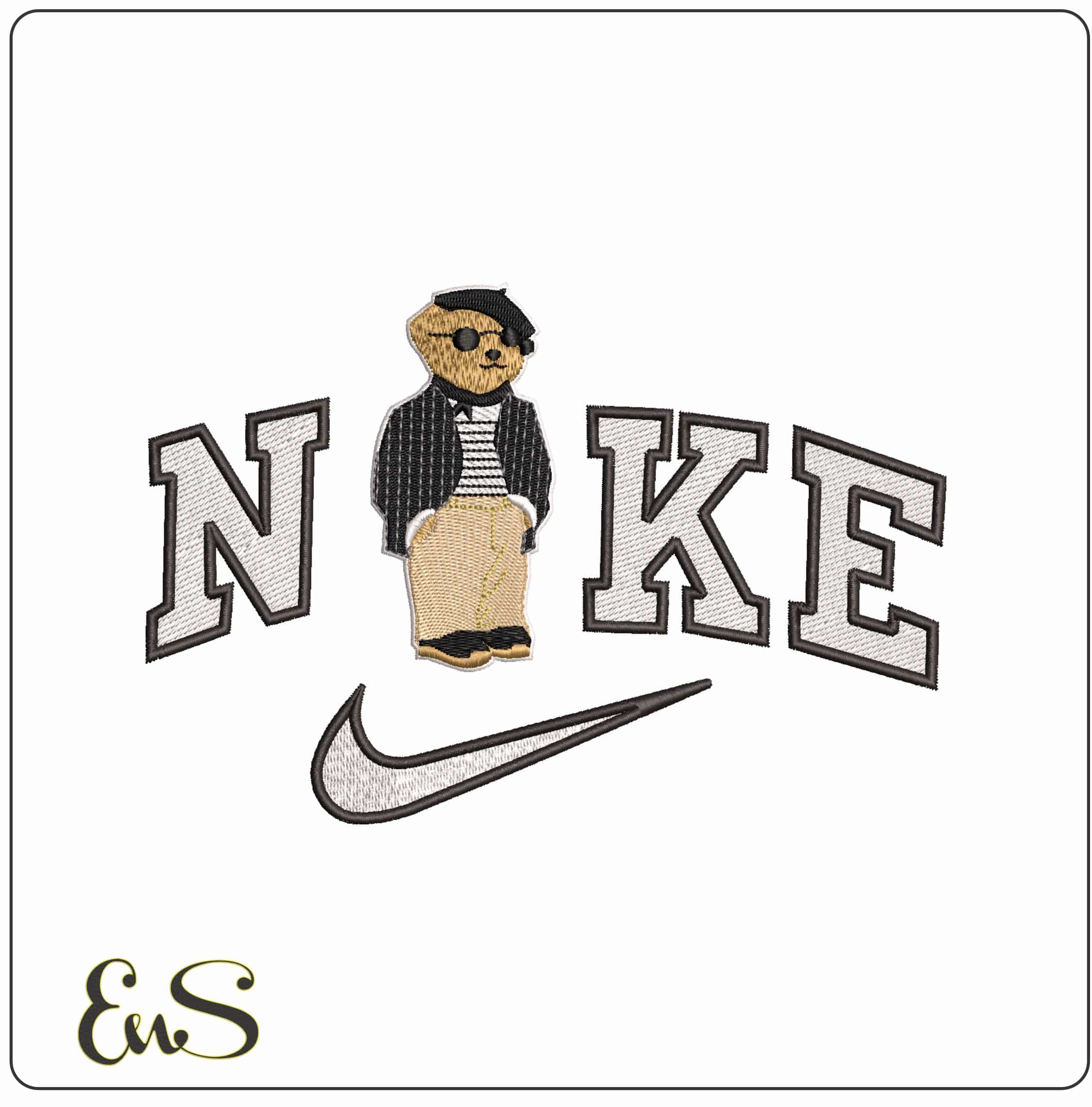 Nike Ralph Lauren Bear French Dude- Elegant embroidery design file - instant download