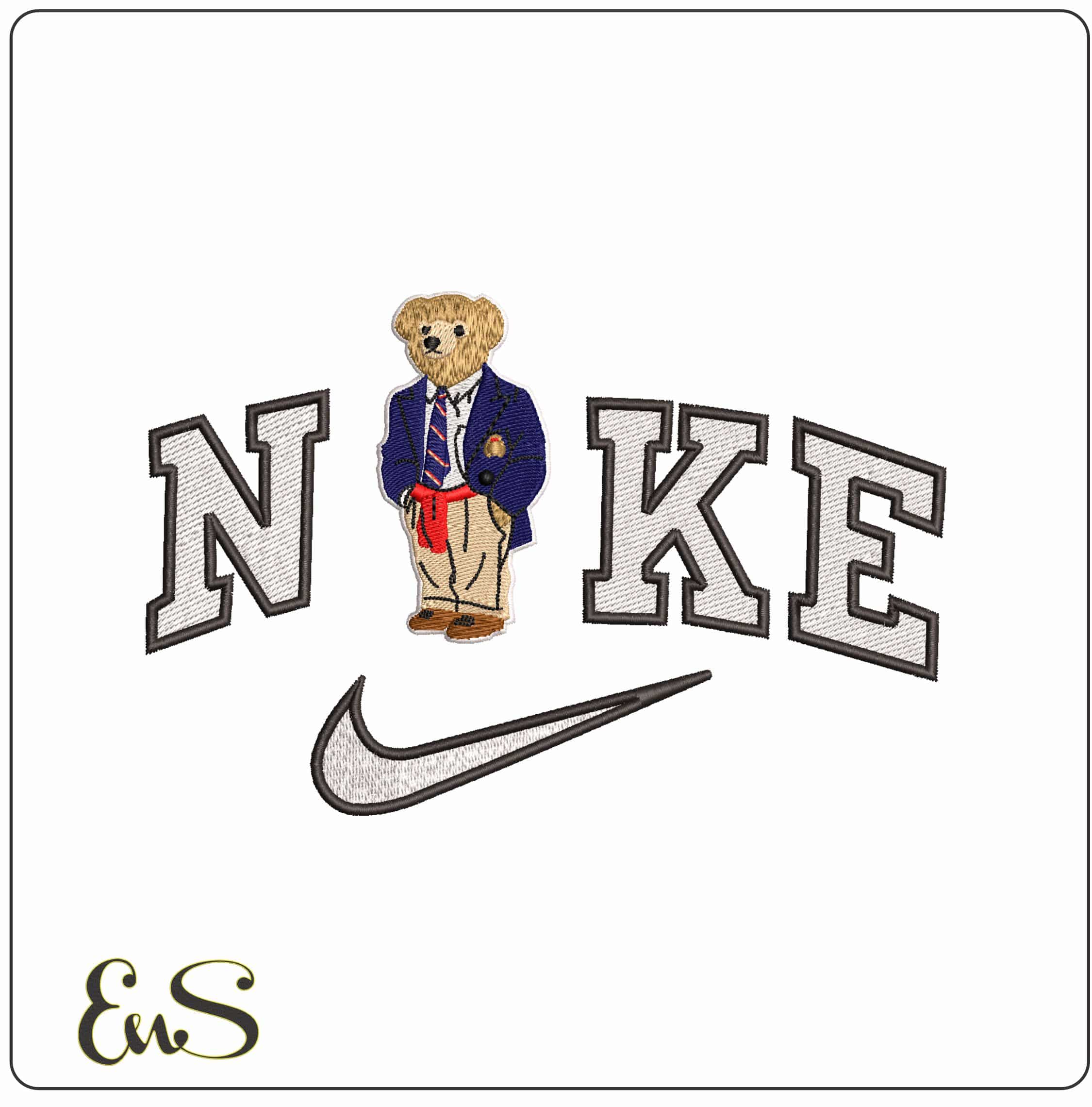 Nike Ralph Lauren Bear in Prep School Uniform- Elegant embroidery design file - instant download