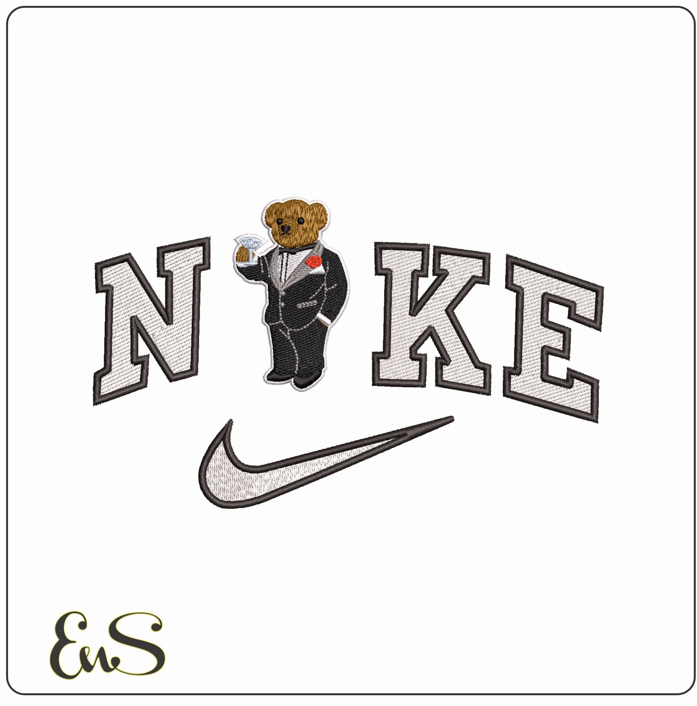 Nike Ralph Lauren Bear ready for Cocktails- Elegant embroidery design file - instant download