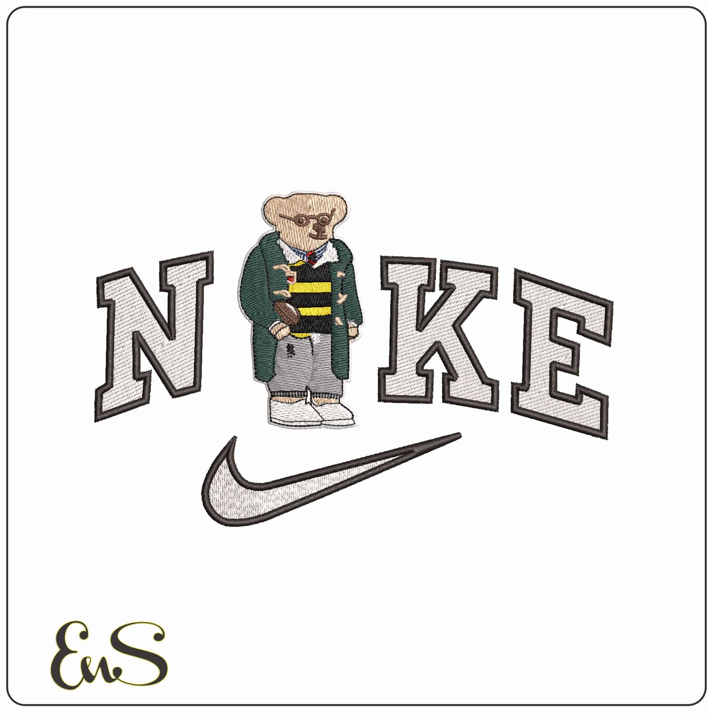 Nike Ralph Lauren Bear Ready to Watch Football- Elegant embroidery design file - instant download