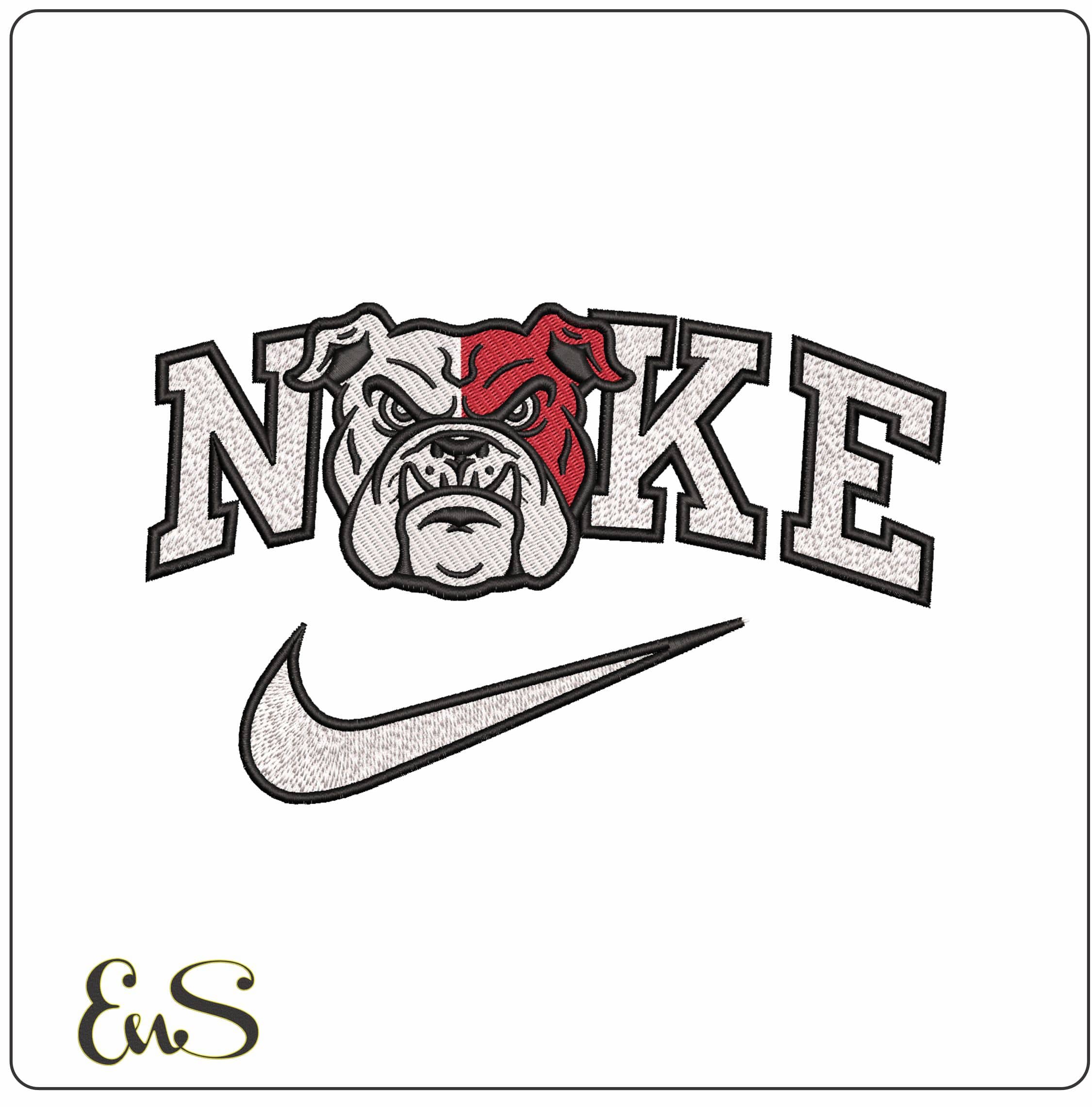 Nike Red White Bulldog Face- Elegant embroidery design file - instant download
