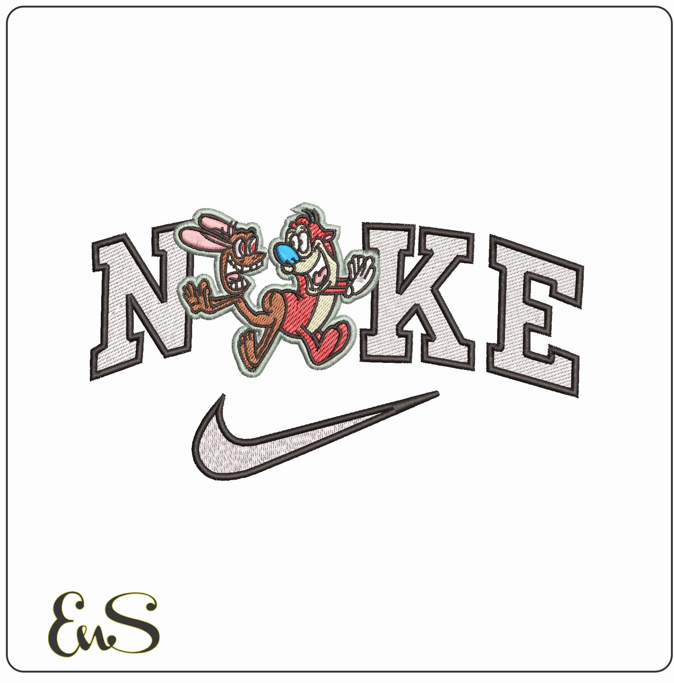 Nike Ren and Stimpy- Elegant embroidery design file - instant download