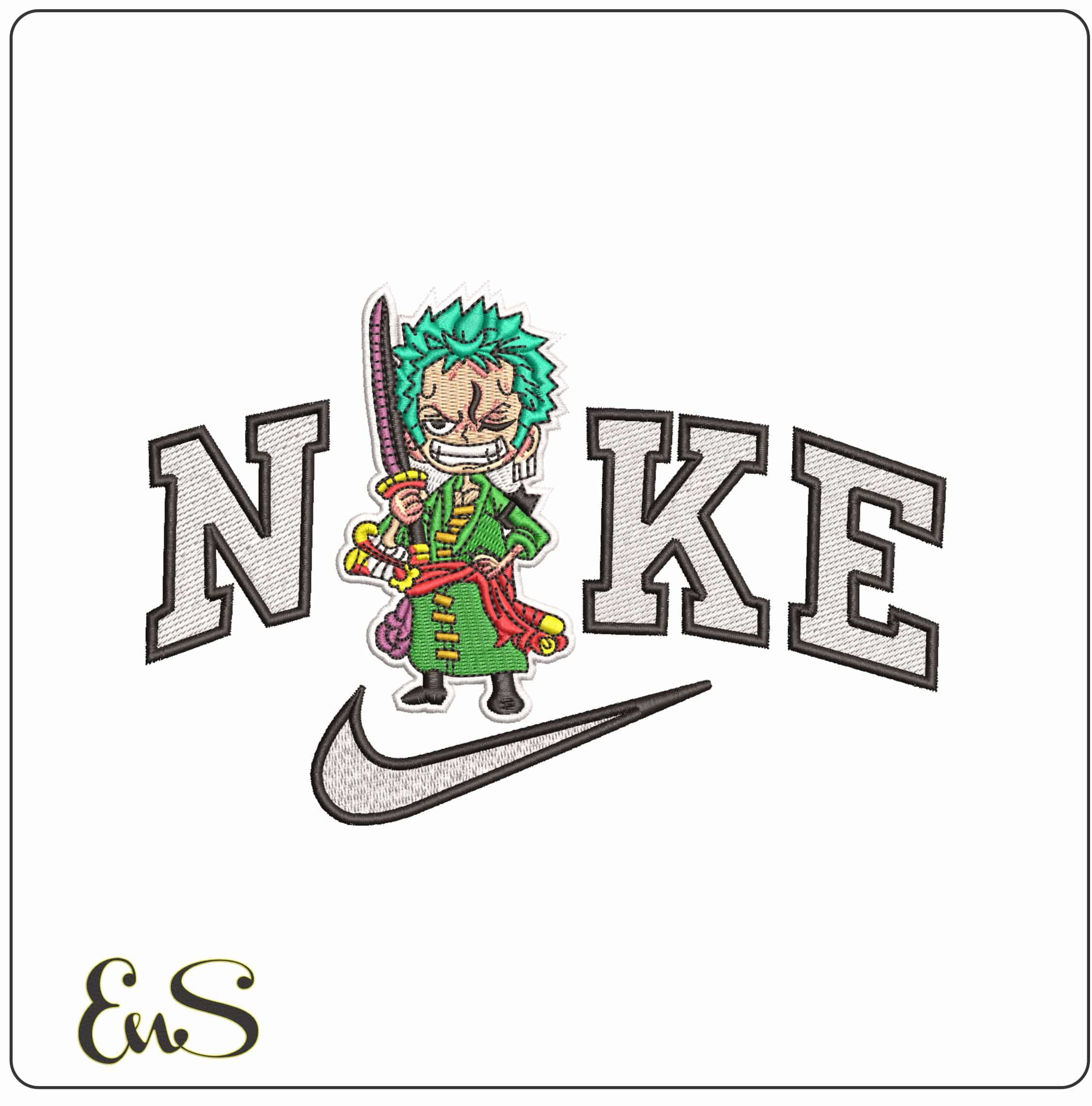 Nike Roronoa Zoro Chibi One Piece Anime- Elegant embroidery design file - instant download