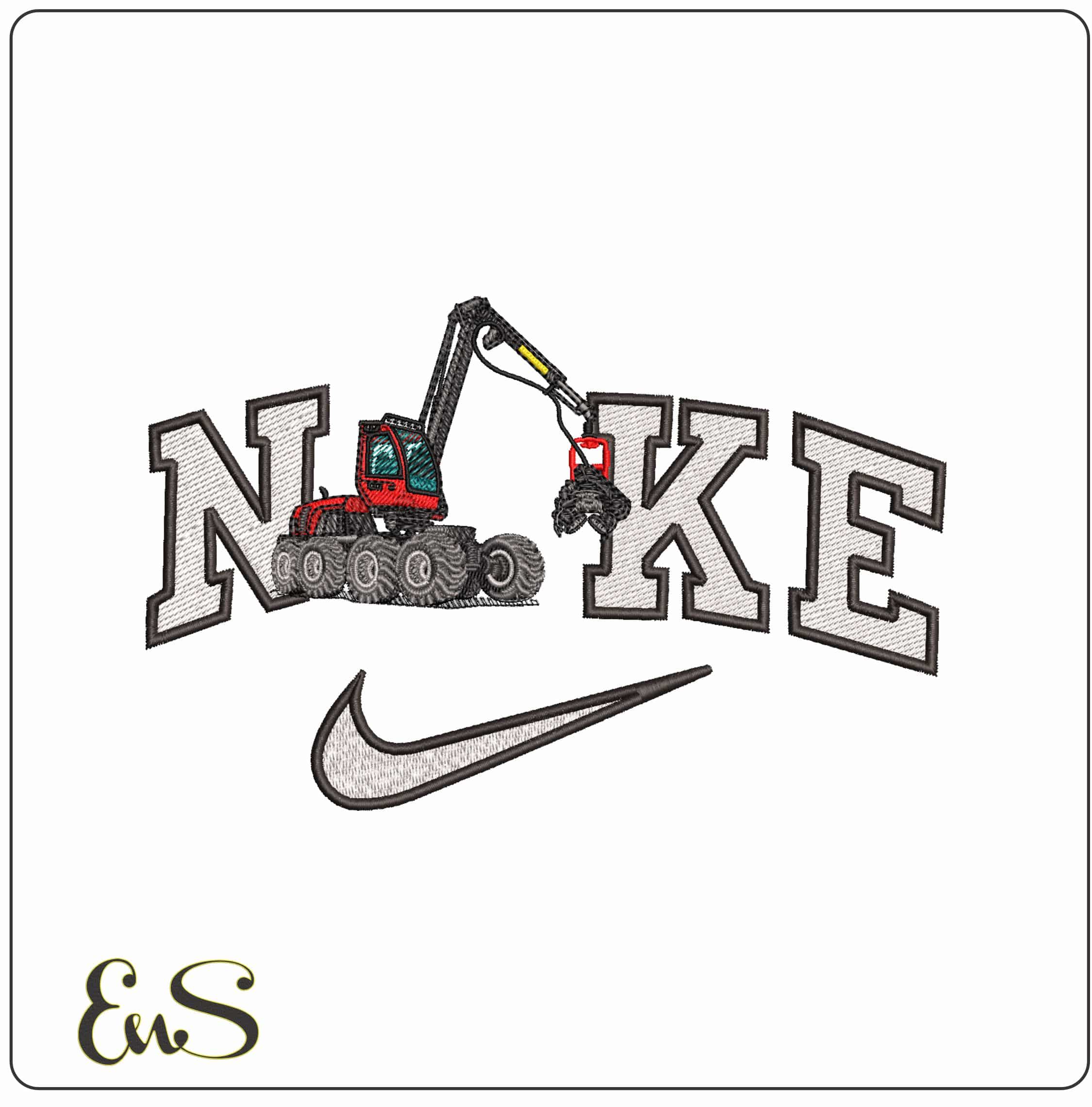 Nike Stump Muncher Tractor- Elegant embroidery design file - instant download