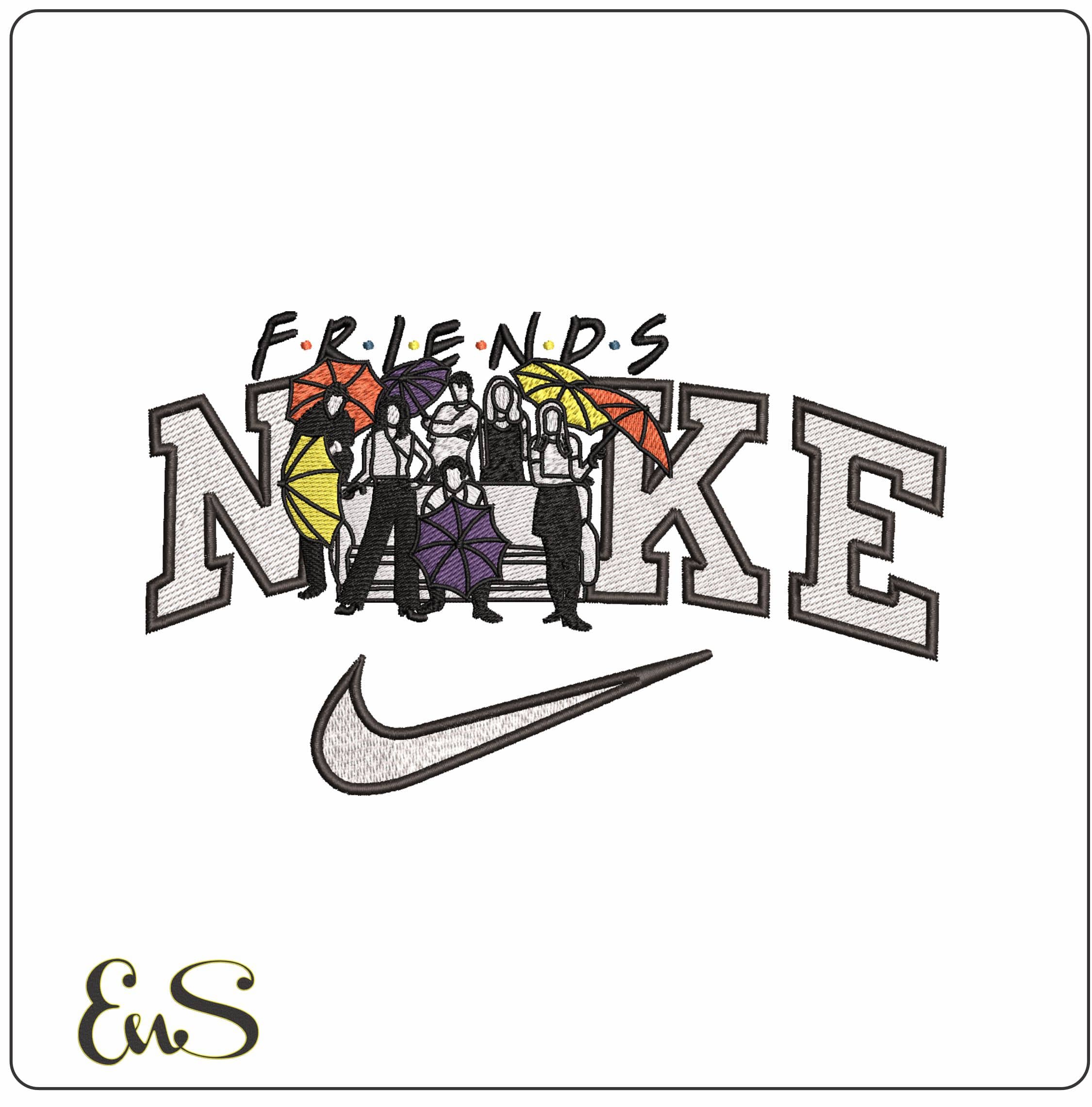 Nike Stylized Friends Logo- Elegant embroidery design file - instant download
