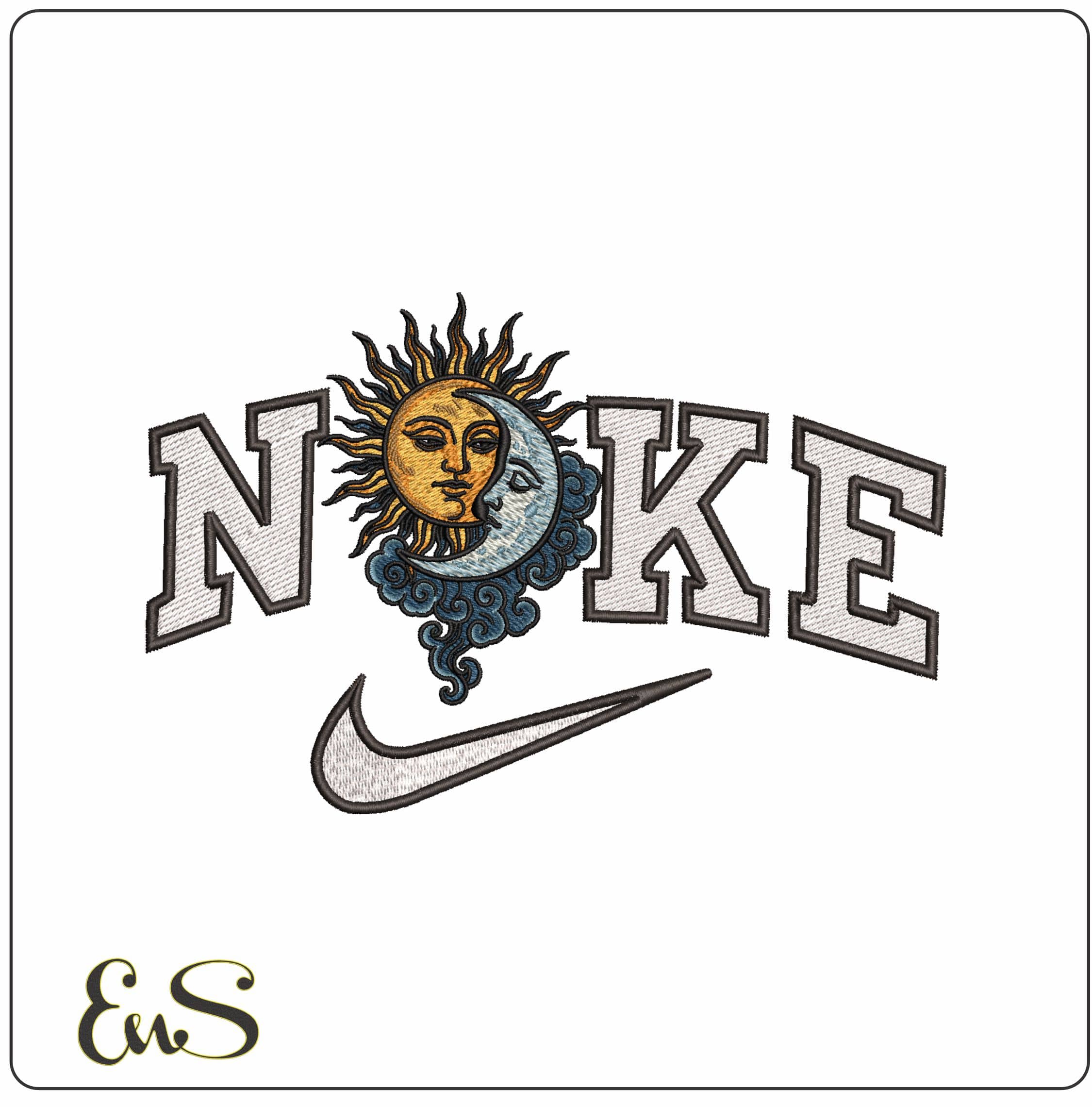 Nike Sun and Moon with Clouds- Elegant embroidery design file - instant download