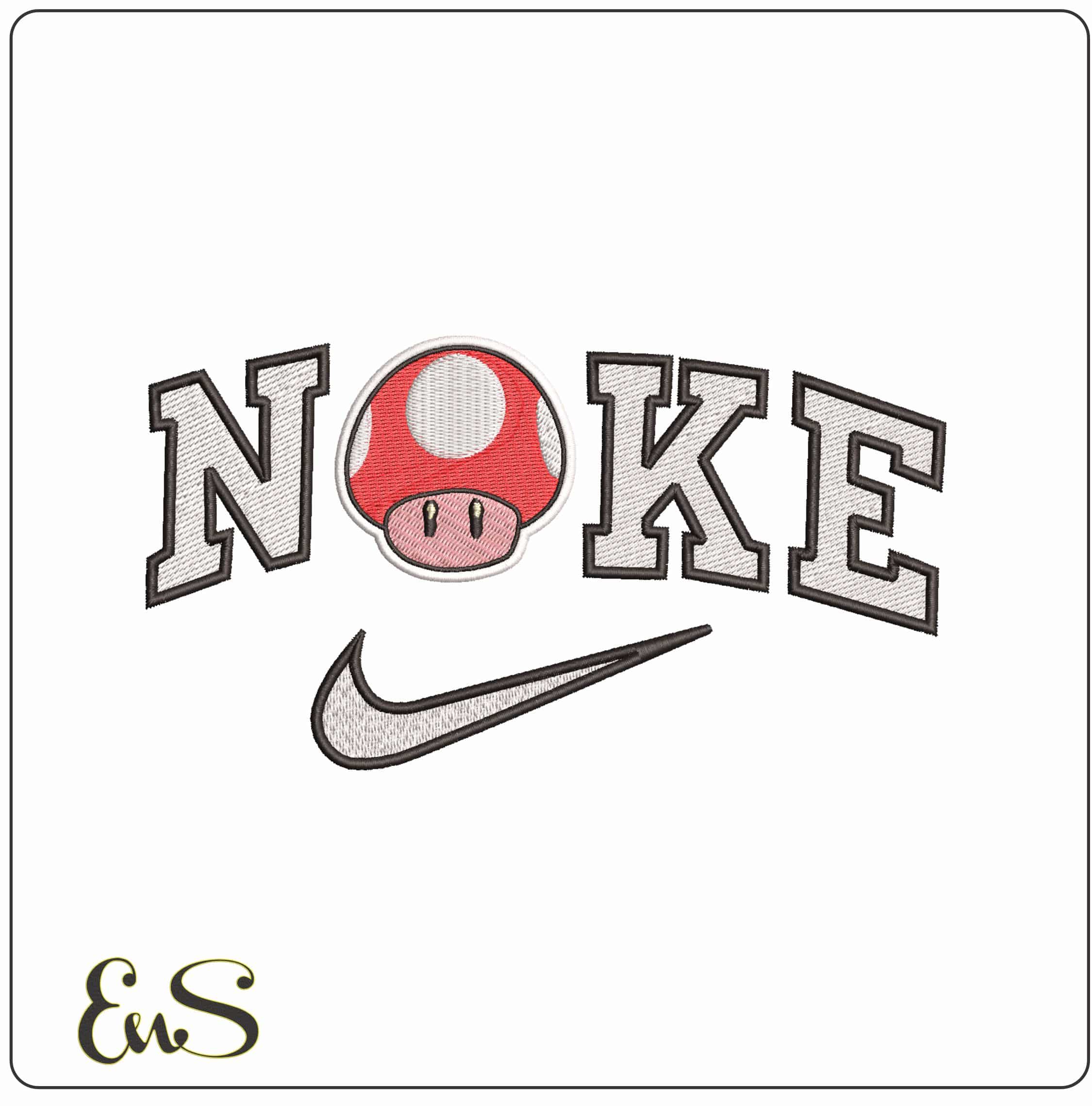 Nike Toad Mushroom Super Mario- Elegant embroidery design file - instant download