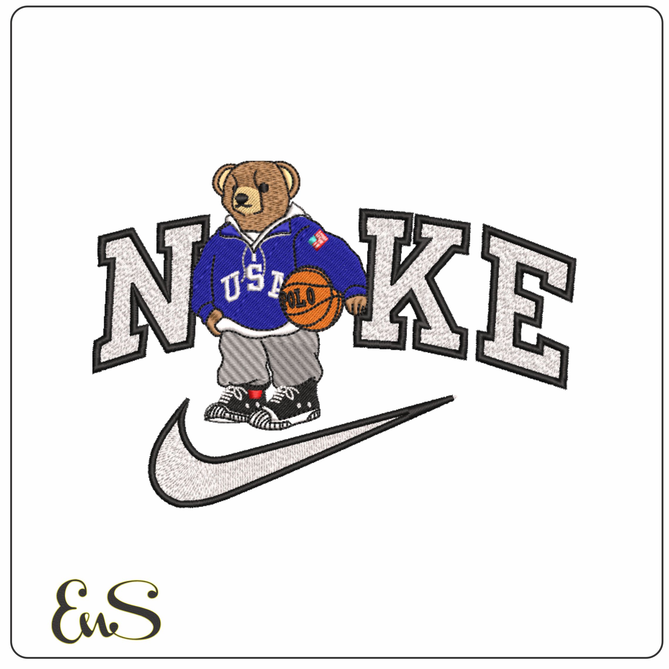 Nike USA Bear with Basketball POLO - Elegant embroidery design file - instant download