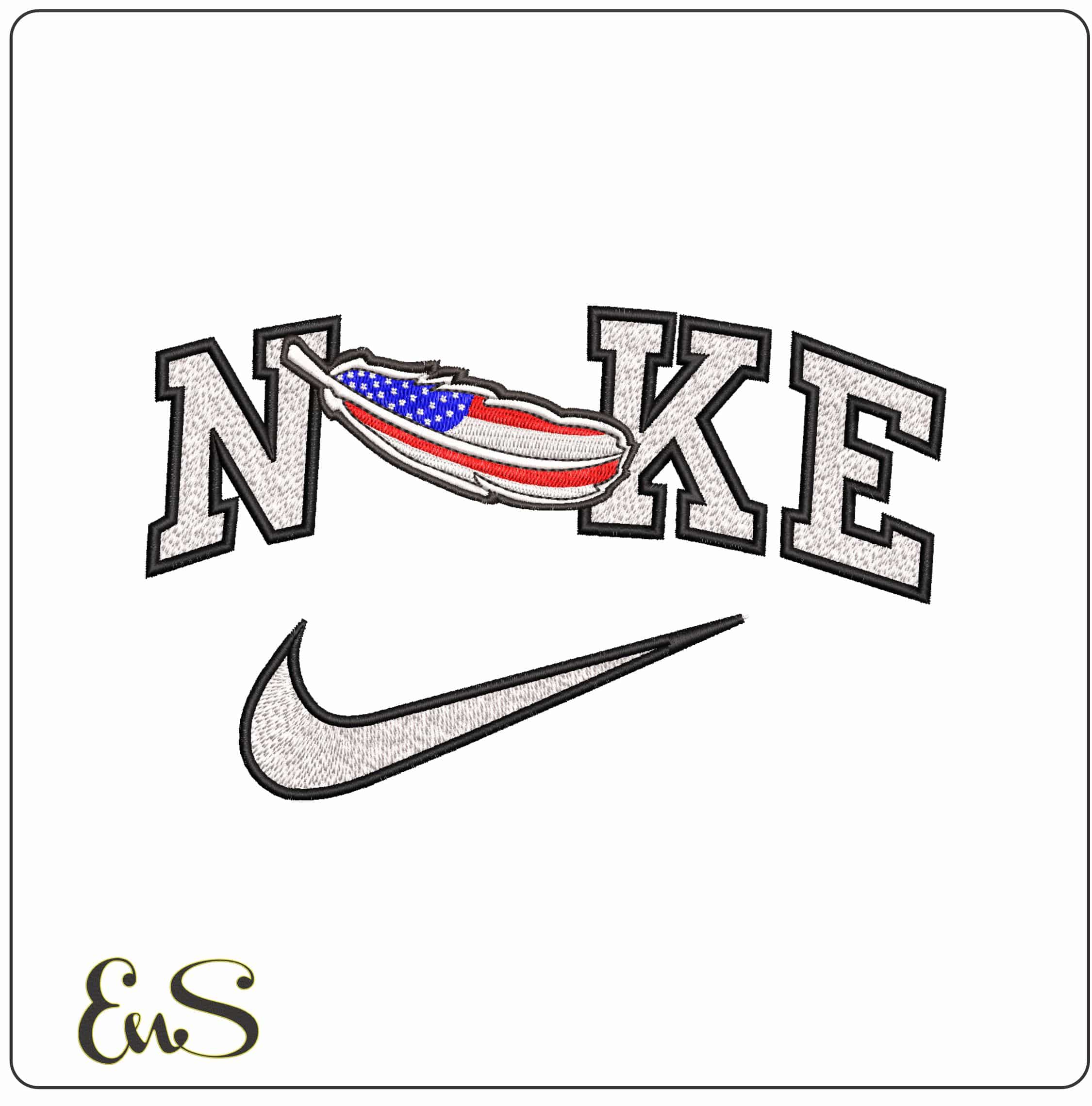Nike USA Feather - Elegant embroidery design file - instant download
