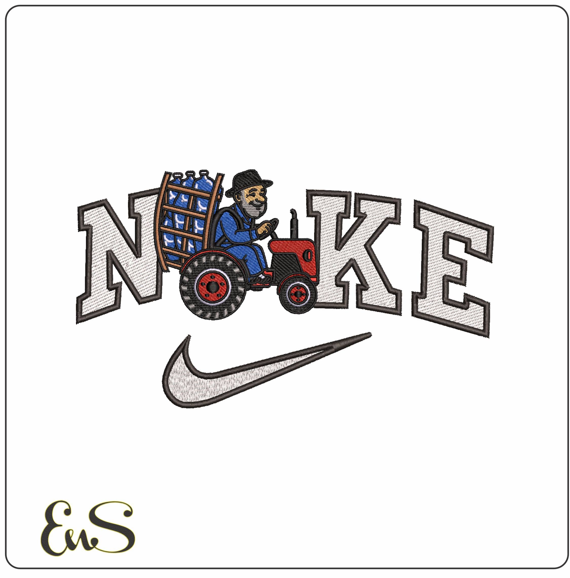 Nike Water on Tractor - Elegant embroidery design file - instant download