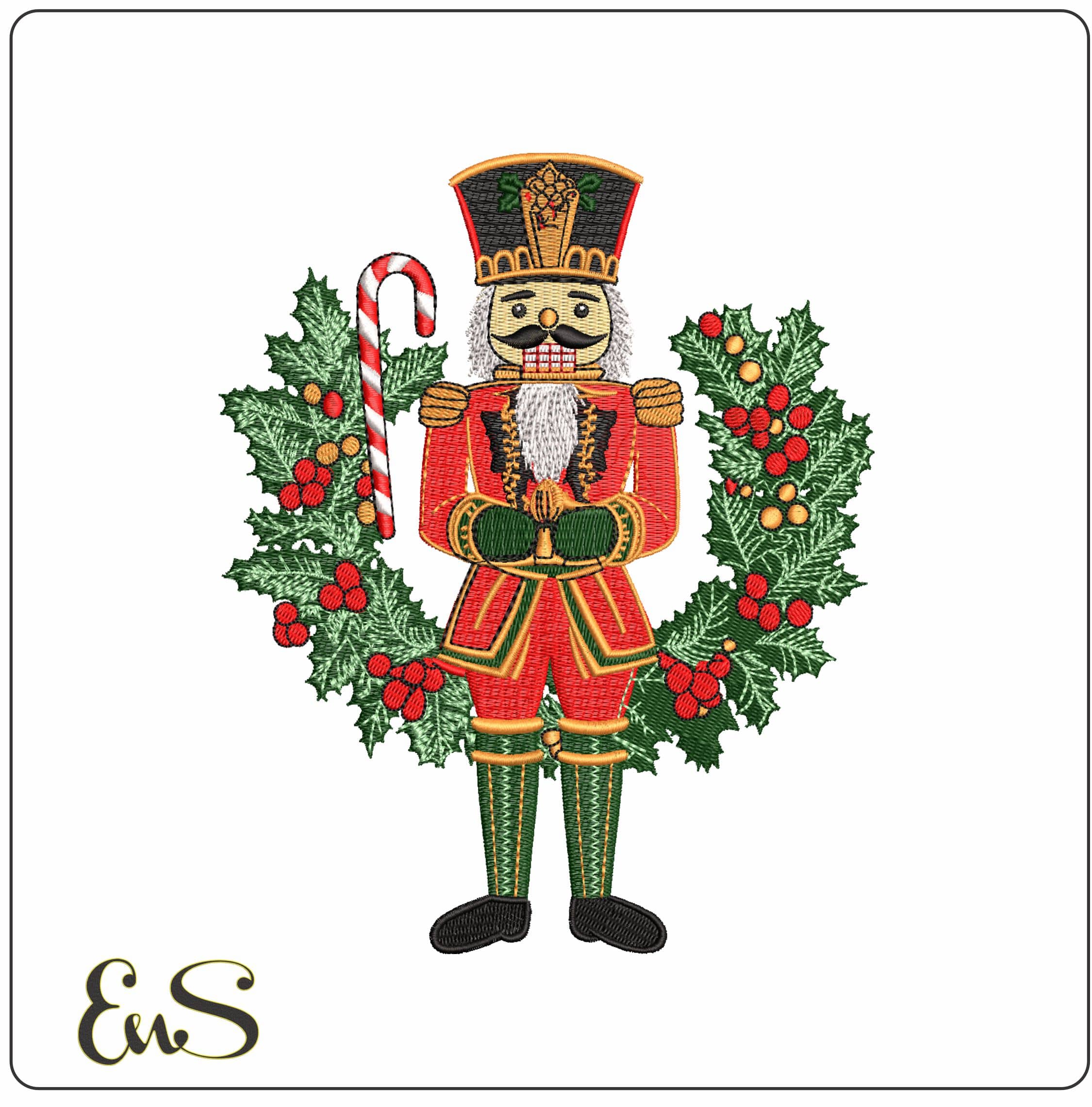 Nutcracker Soldier and Wreath - Elegant embroidery design file - instant download