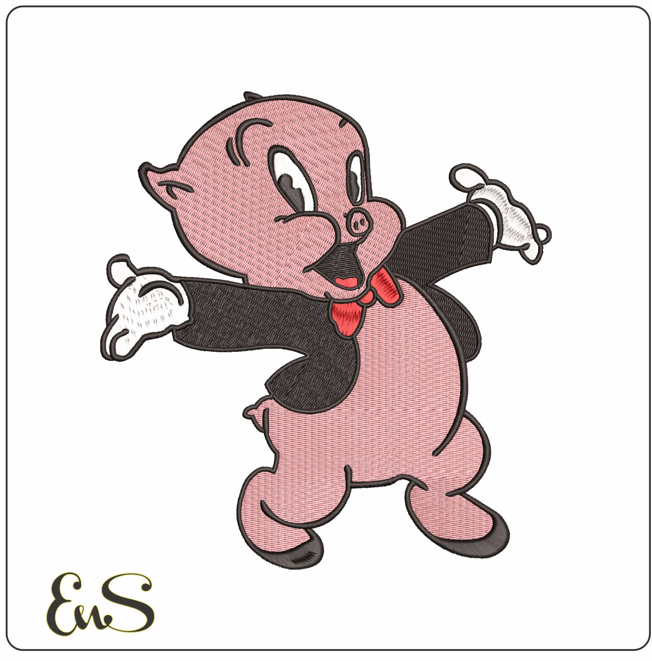 Porkie Pig- Elegant embroidery design file - instant download