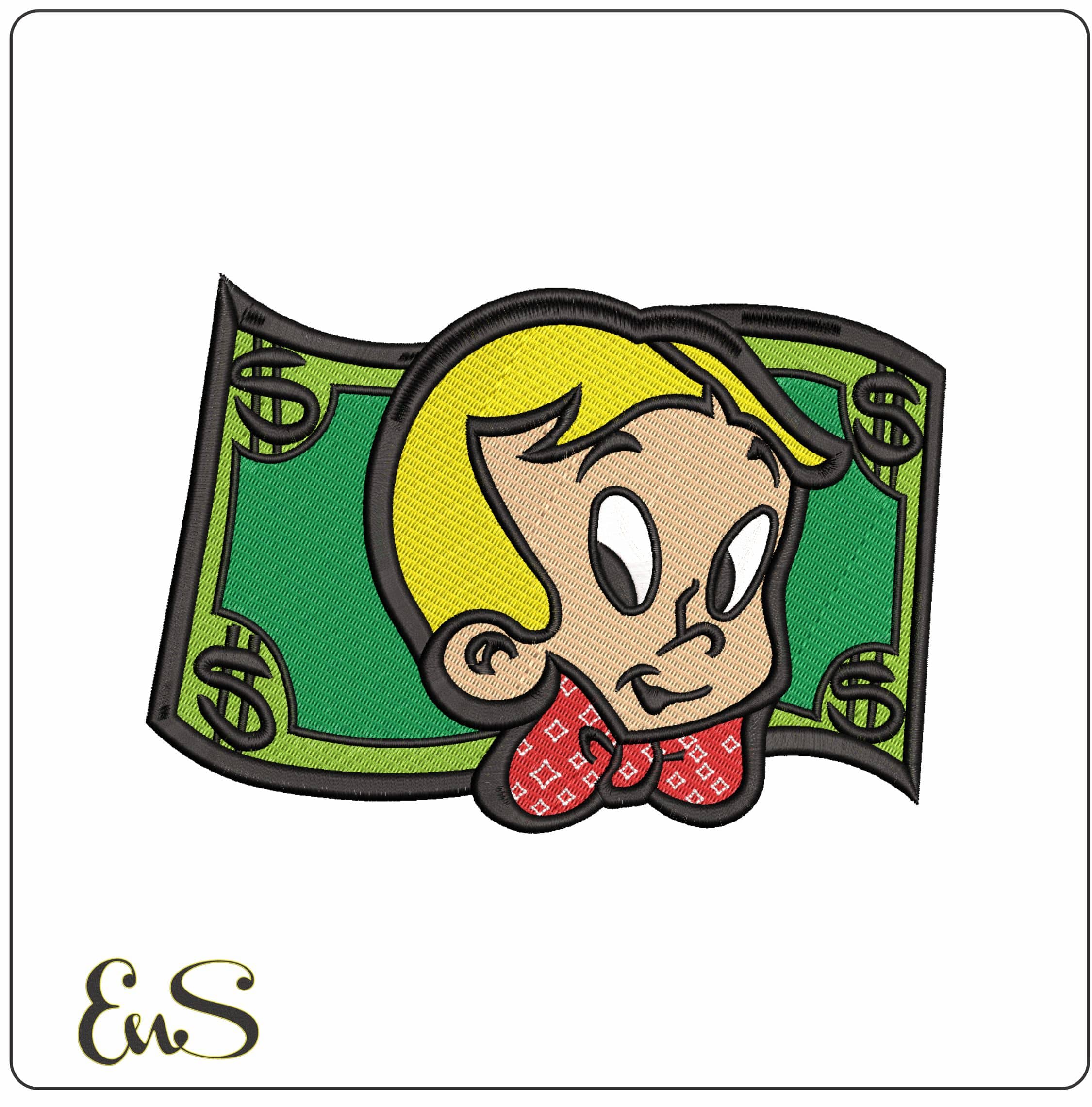 Rich Rich Head on Bill- Elegant embroidery design file - instant download