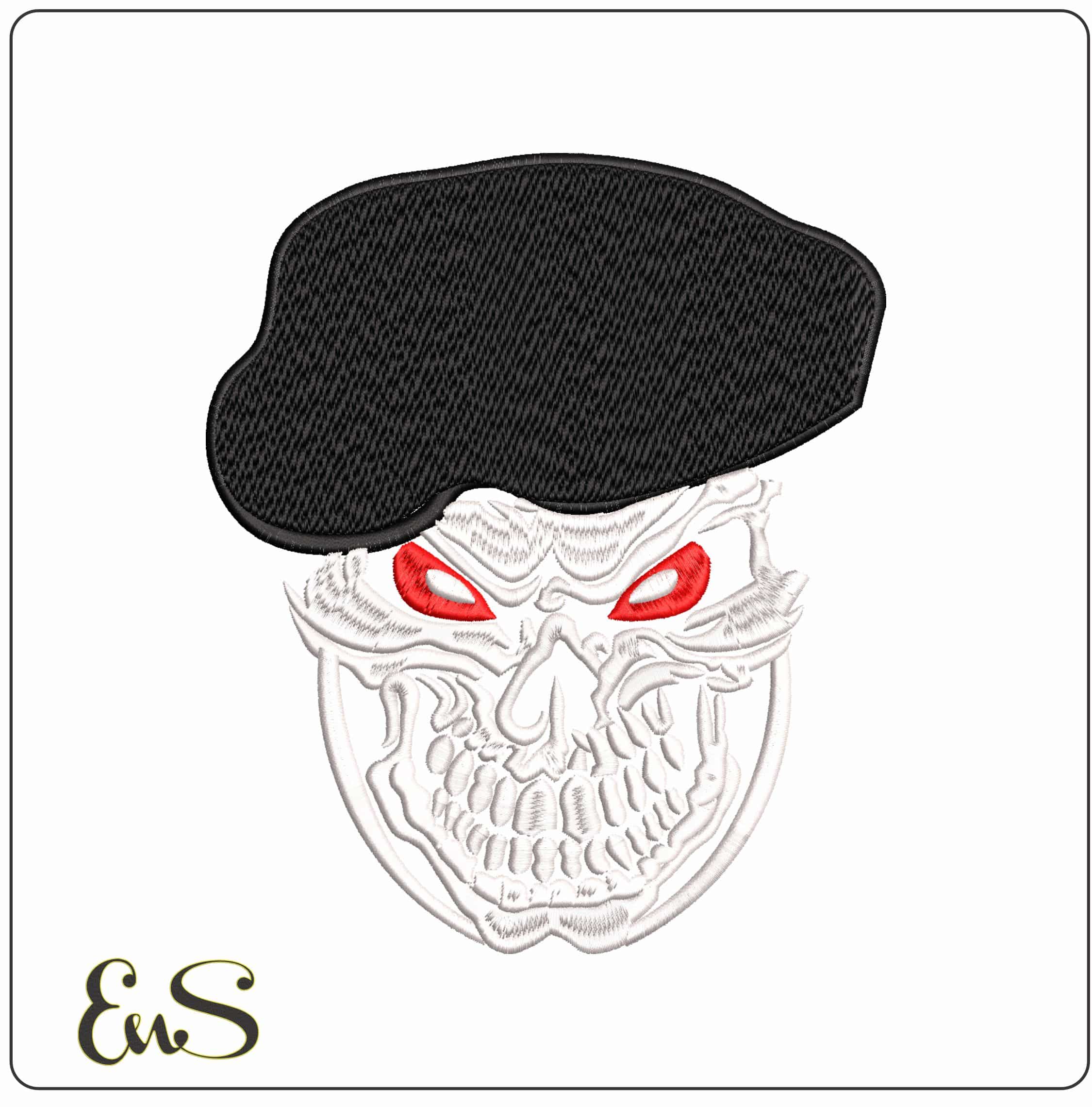 Skull with Beret - Elegant embroidery design file - instant download