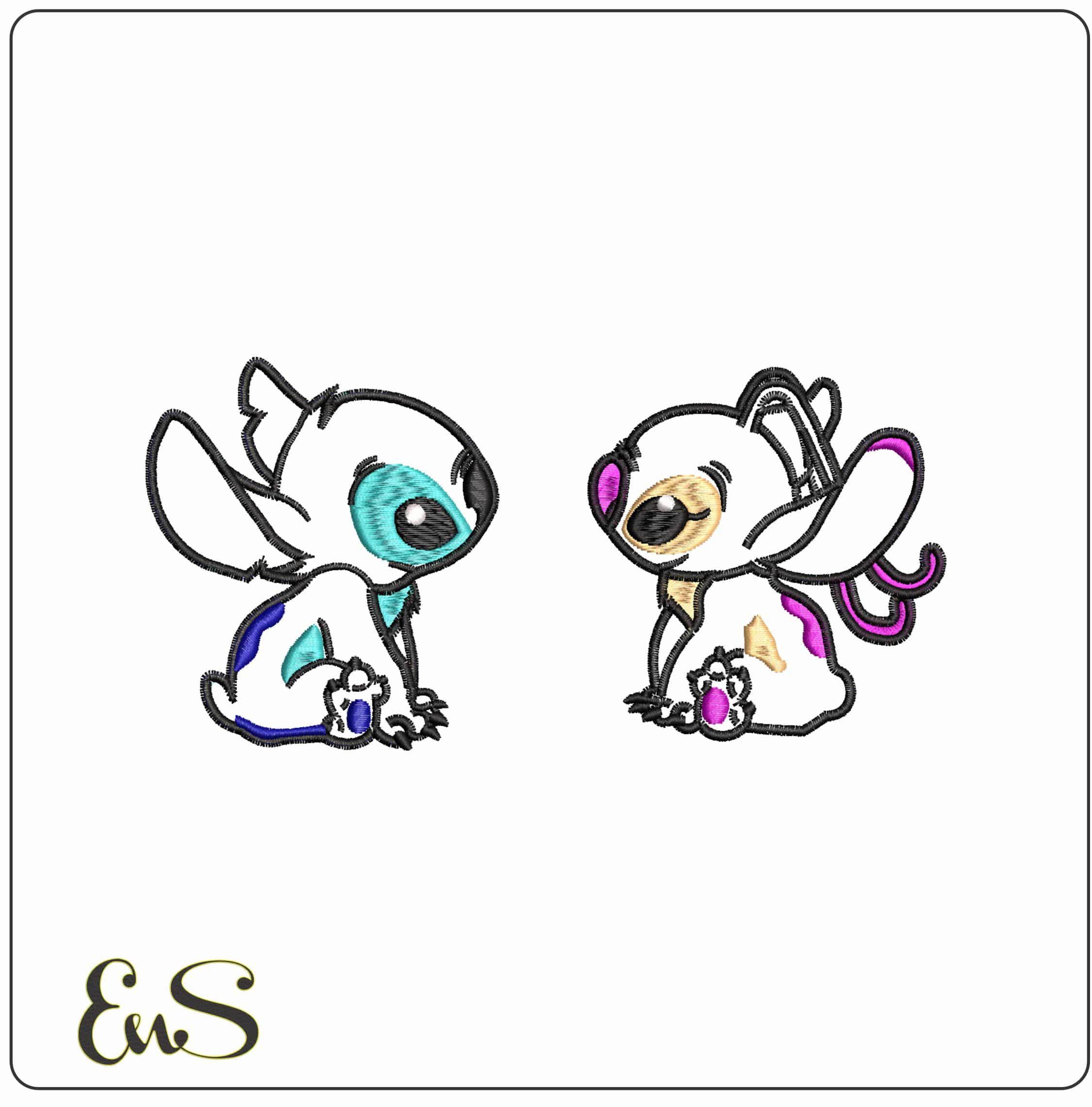 Stitch and Angel Applique - Elegant embroidery design file - instant download