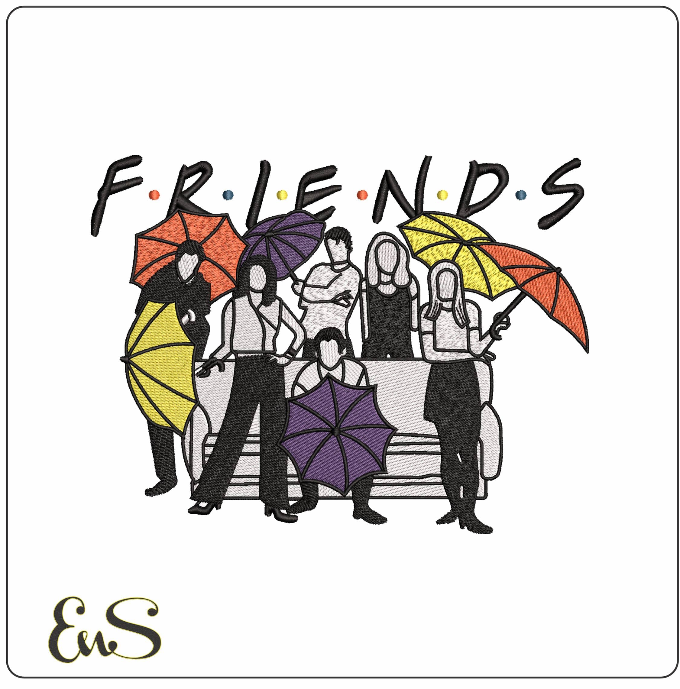Stylized Friends Logo - Elegant embroidery design file - instant download