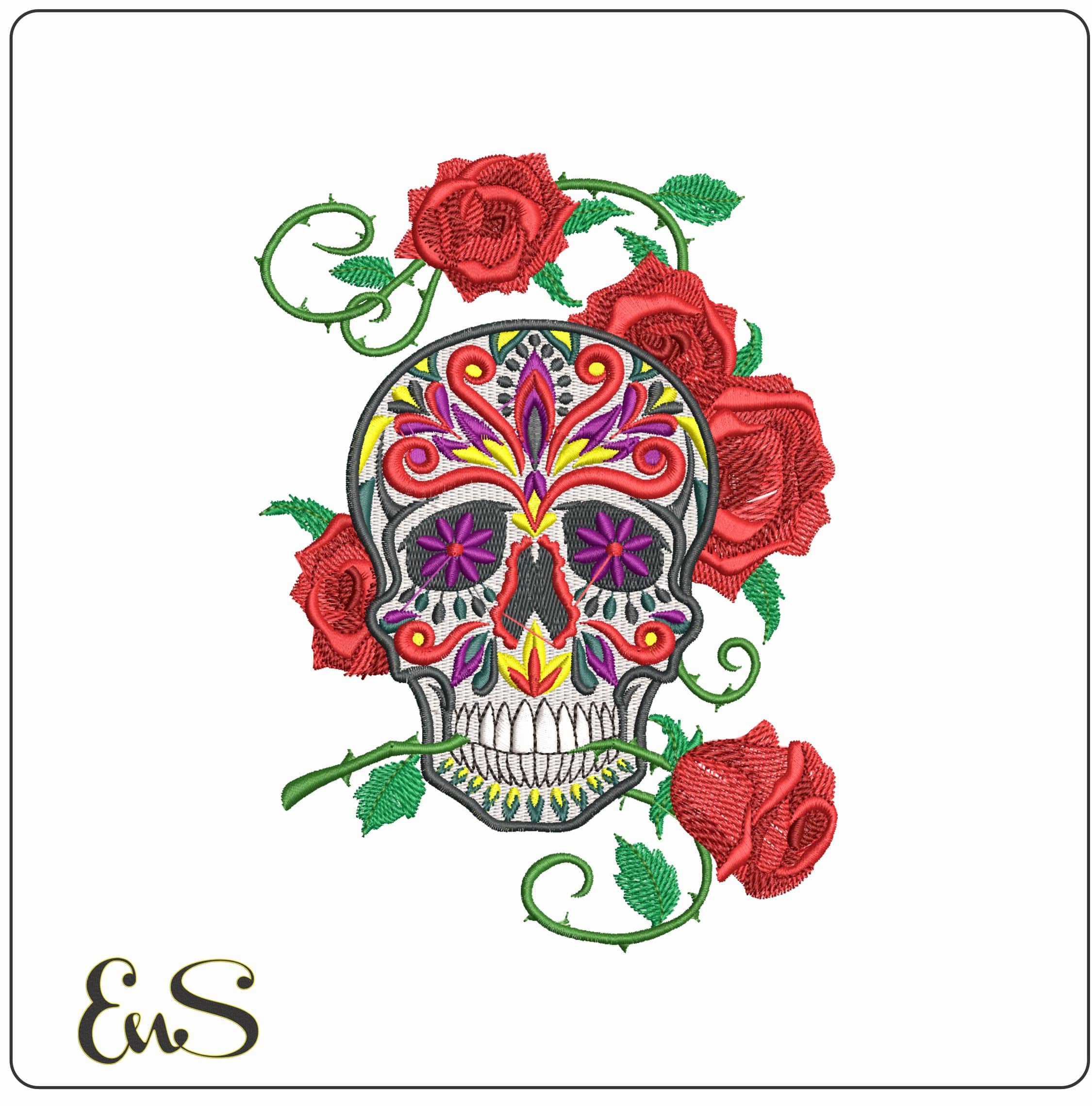 Sugar Skull with Roses - Elegant embroidery design file - instant download