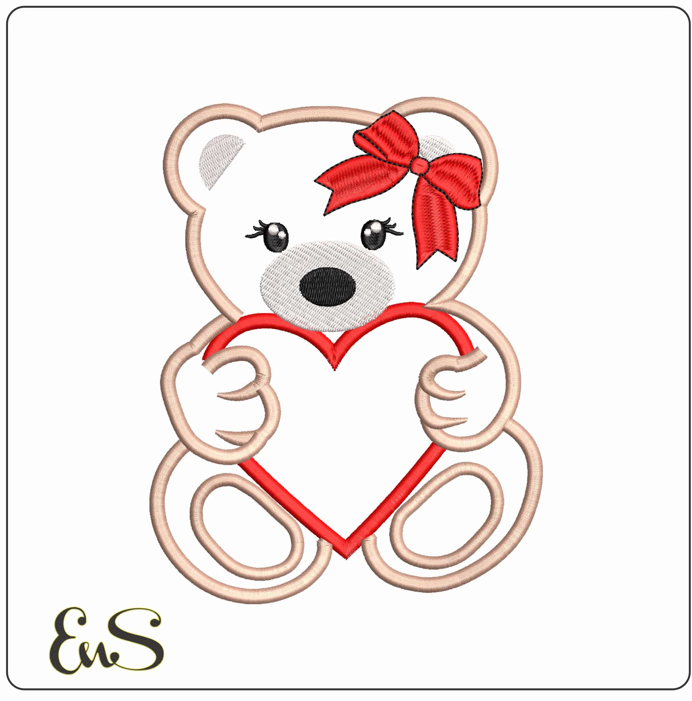 Teddy with Loveheart Applique - Elegant embroidery design file - instant download