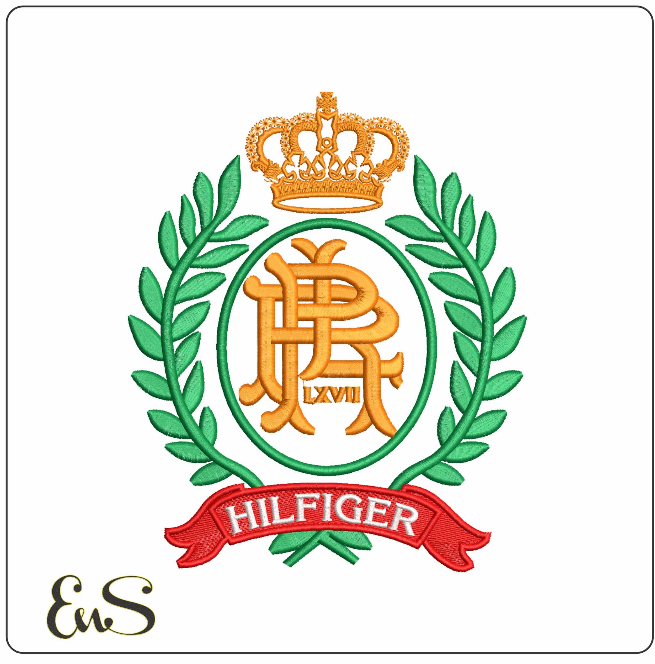 Tommy Hilfiger with Crown- Elegant embroidery design file - instant download